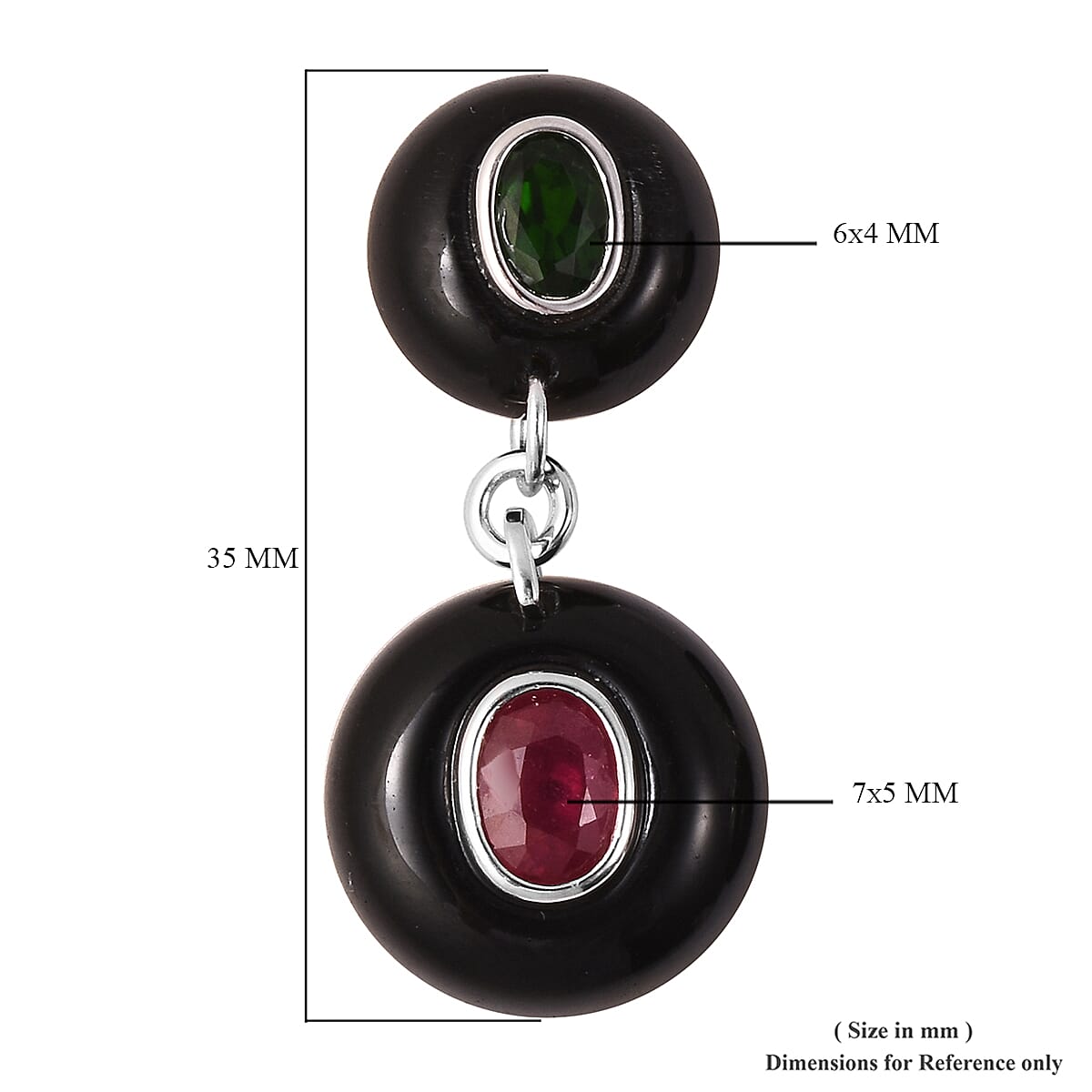 GP - Black Obsidian, African Ruby and Multi Gemstone Drop Earrings (with Push Back) in Rhodium Overlay Sterling Silver 37.79 Ct.