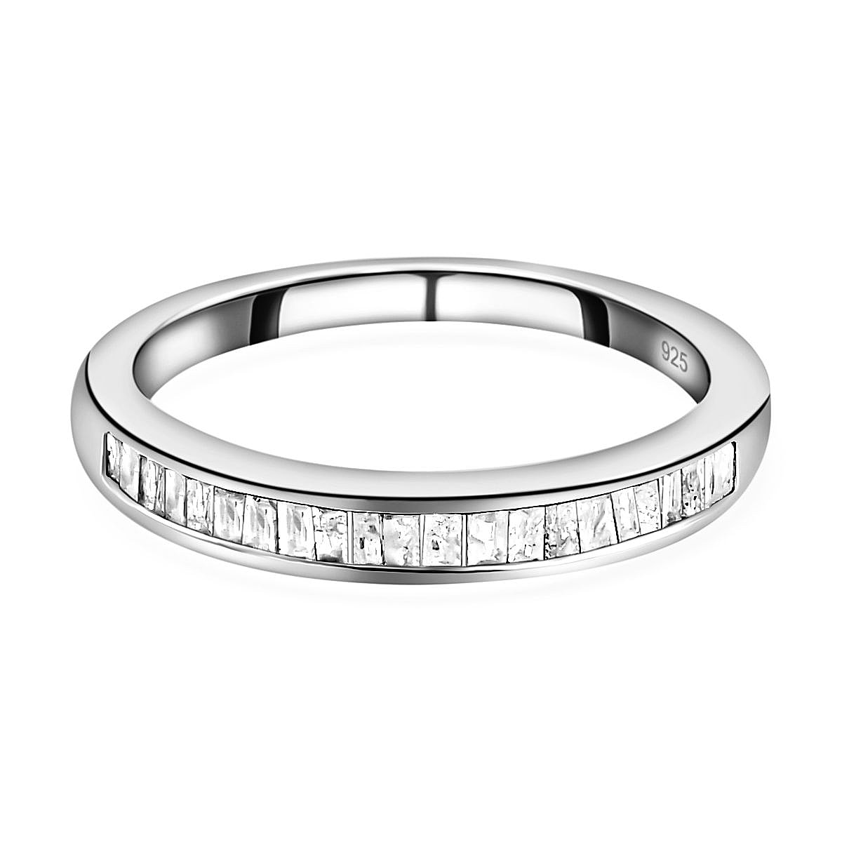 0.25 Ct Diamond Half Eternity Wedding Band Ring in Platinum Plated Sterling Silver