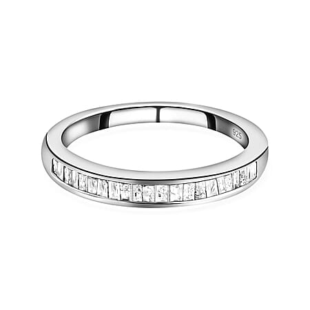 0.25 Ct Diamond Half Eternity Wedding Band Ring in Platinum Plated Sterling Silver