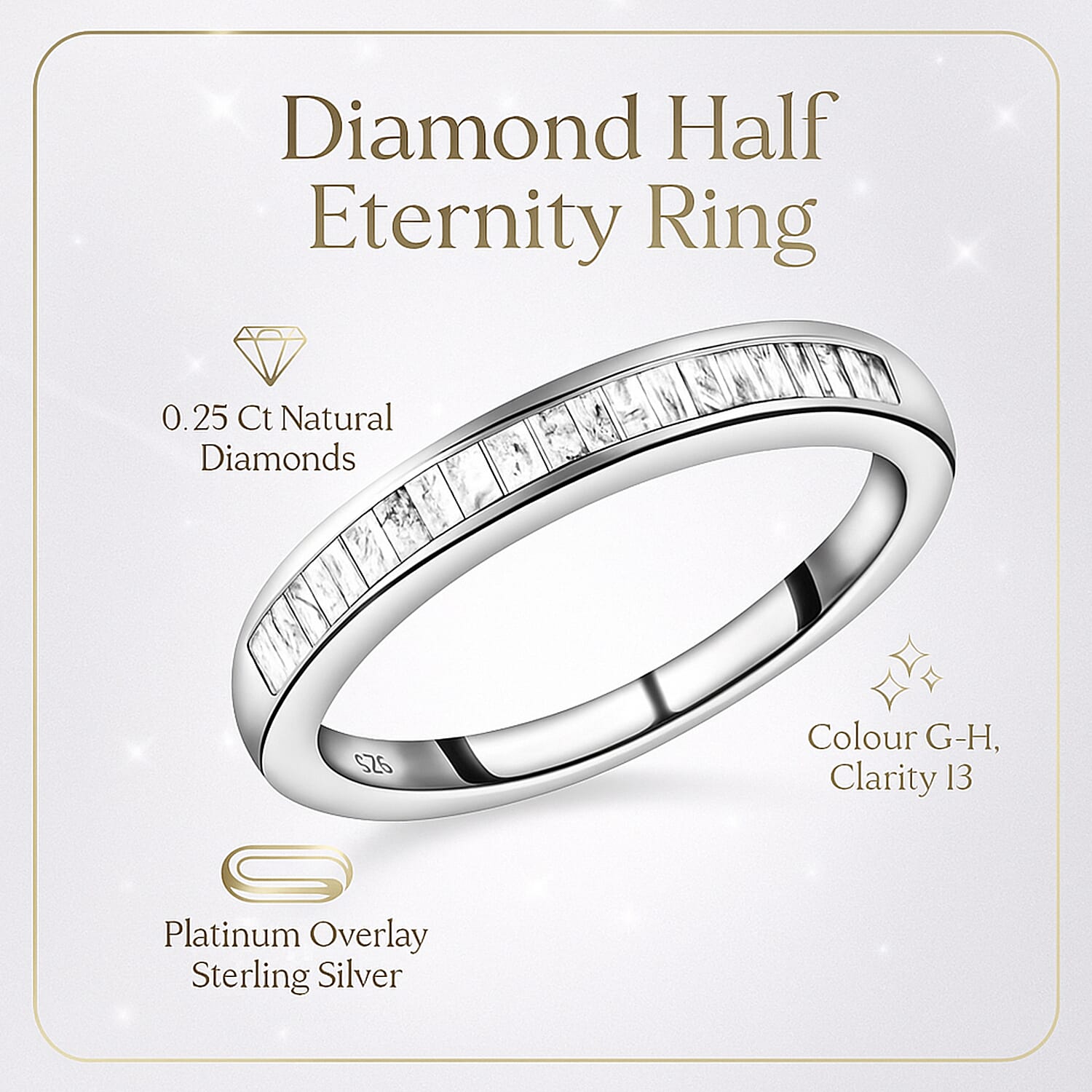 Diamond (G-H) Half Eternity Ring in Platinum Overlay Sterling Silver 0.25 Ct.