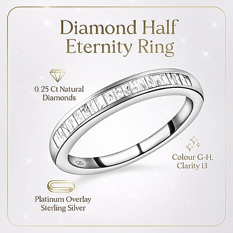 Diamond (G-H) Half Eternity Ring in Platinum Overlay Sterling Silver 0.25 Ct.