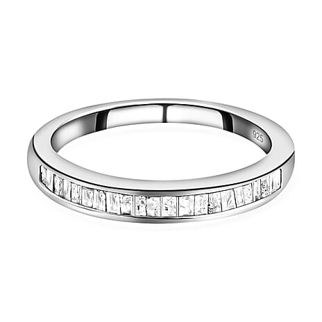 D'Joy - Natural Diamond (G-H) Half Eternity Band Ring in Platinum Overlay Sterling Silver 0.25 Ct.