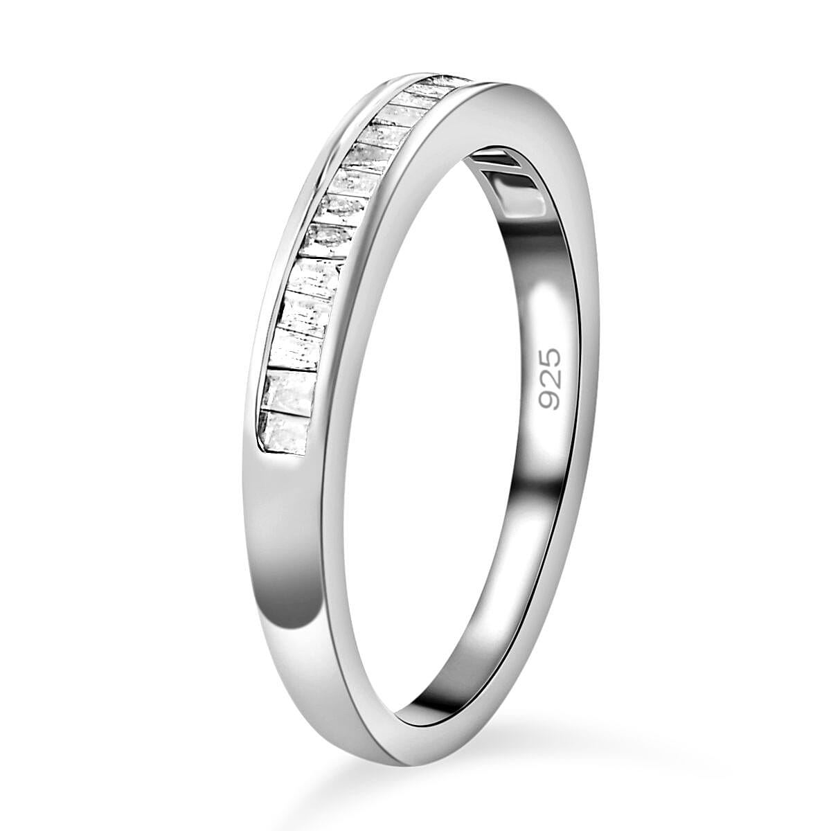 Diamond Half Eternity Ring in Platinum Overlay Sterling Silver 0.25 Ct.