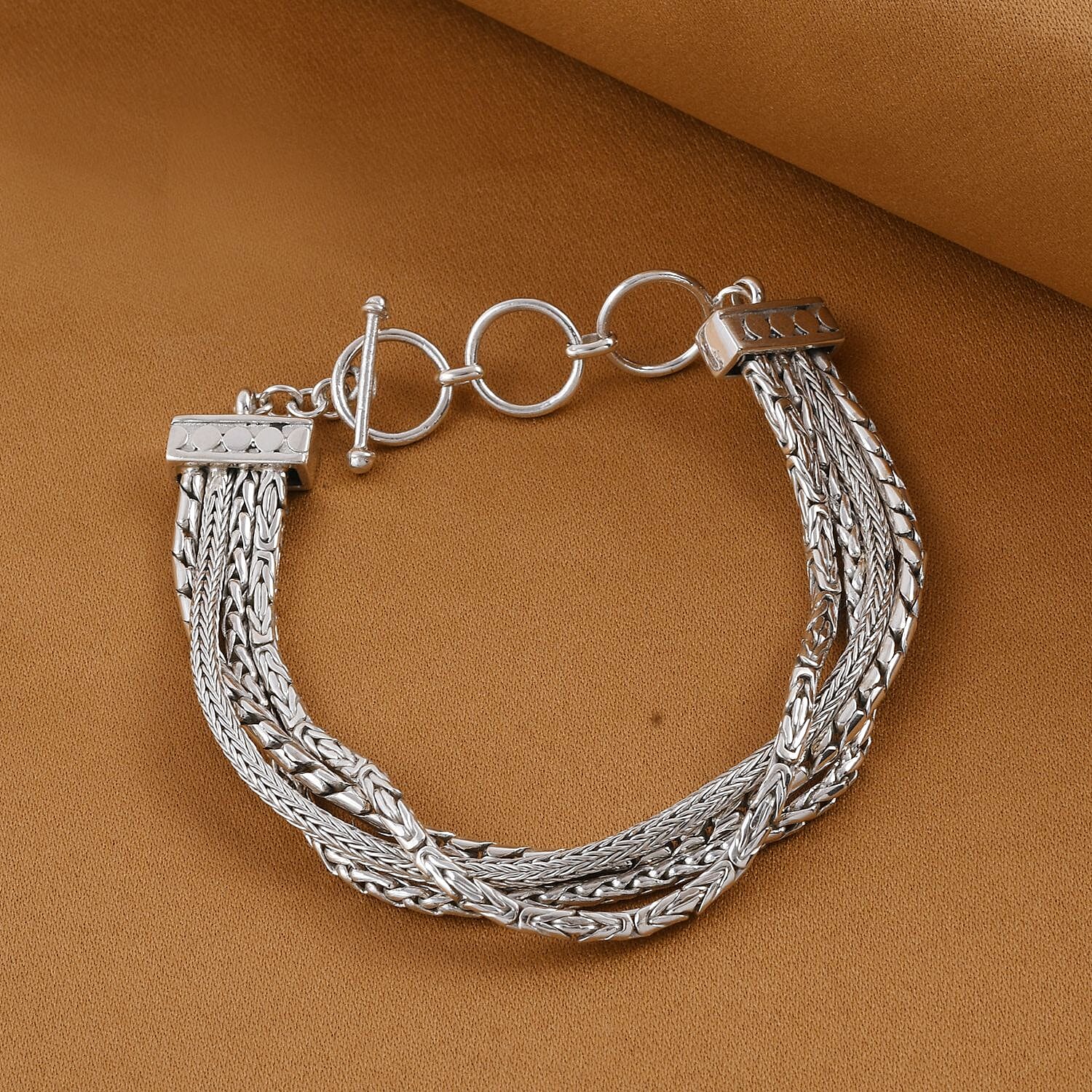 Royal Bali Collection - Sterling Silver Bracelet (Size 8 With Extender), with T-bar Lock, Silver Wt. 28.42 Gms