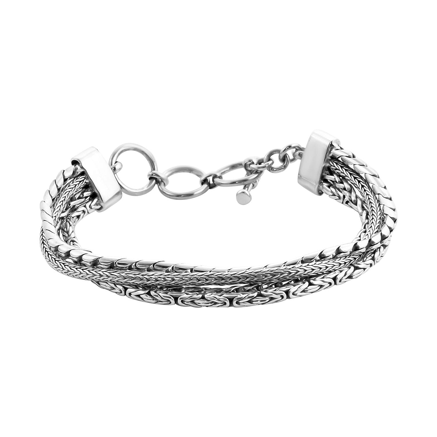 Royal Bali Collection - Sterling Silver Bracelet (Size 8 With Extender), with T-bar Lock, Silver Wt. 28.42 Gms