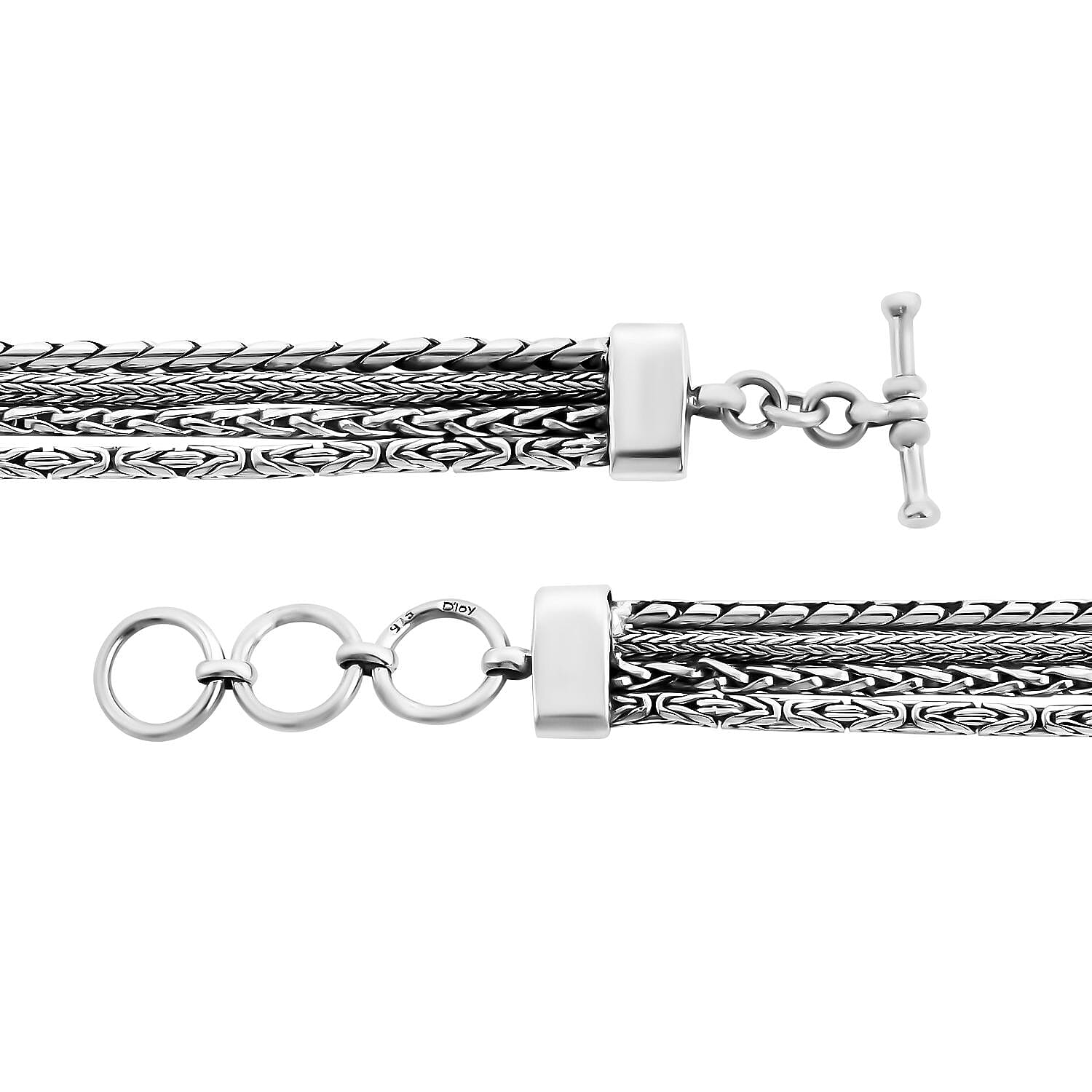 Royal Bali Collection - Sterling Silver Bracelet (Size 8 With Extender), with T-bar Lock, Silver Wt. 28.42 Gms