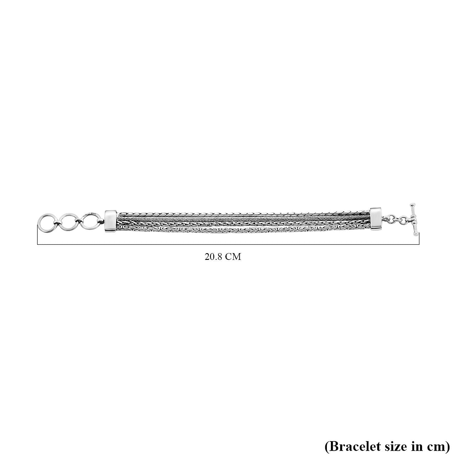 Royal Bali Collection - Sterling Silver Bracelet (Size 8 With Extender), with T-bar Lock, Silver Wt. 28.42 Gms