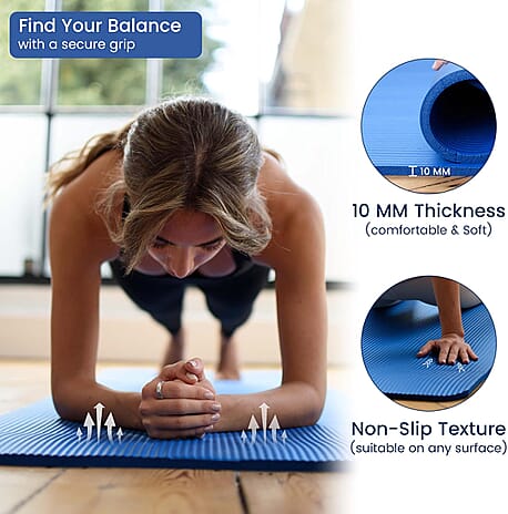 Soul Smart NBR Yoga Mat Non Slip Exercise - Pilates Mat with Carrying Strap (Size 188x61 cm) - Dark Blue