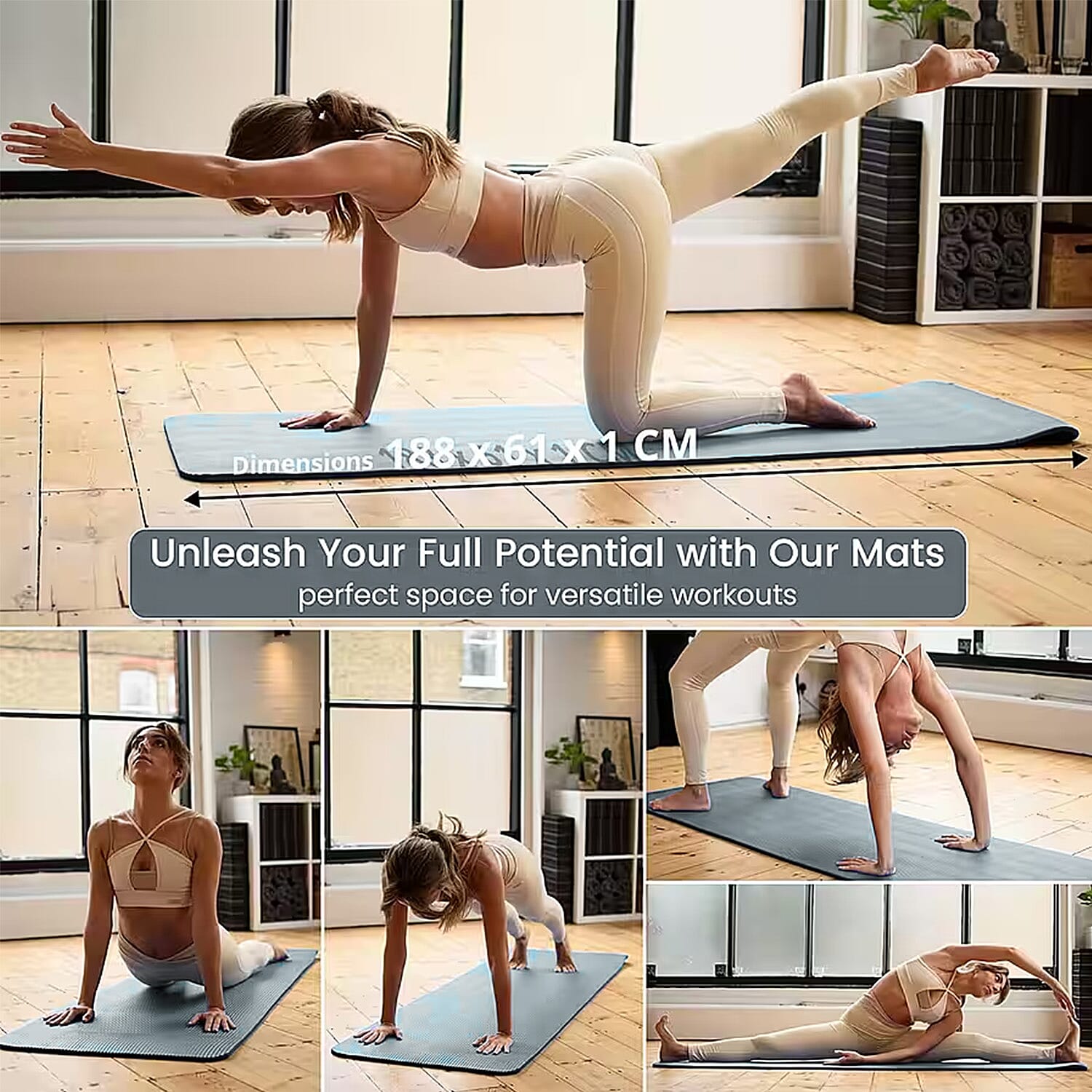 Soul Smart NBR Yoga Mat Non Slip Exercise - Pilates Mat with Carrying Strap (Size 188x61 cm) - Atrovirens