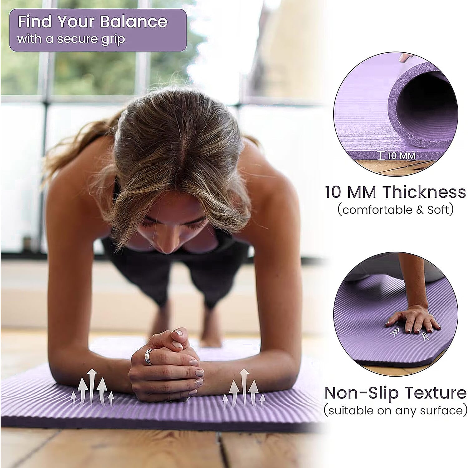 Soul Smart NBR Yoga Mat Non Slip Exercise - Pilates Mat with Carrying Strap (Size 188x61 cm) - Purple
