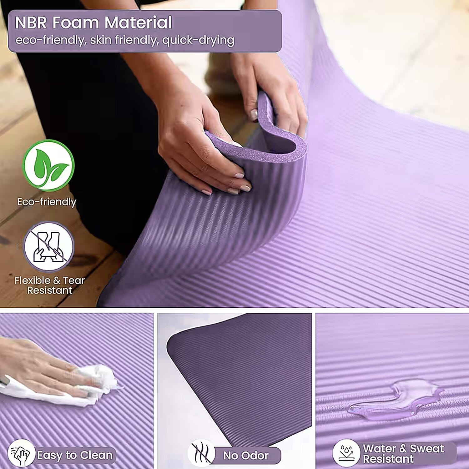 Soul Smart NBR Yoga Mat Non Slip Exercise - Pilates Mat with Carrying Strap (Size 188x61 cm) - Purple