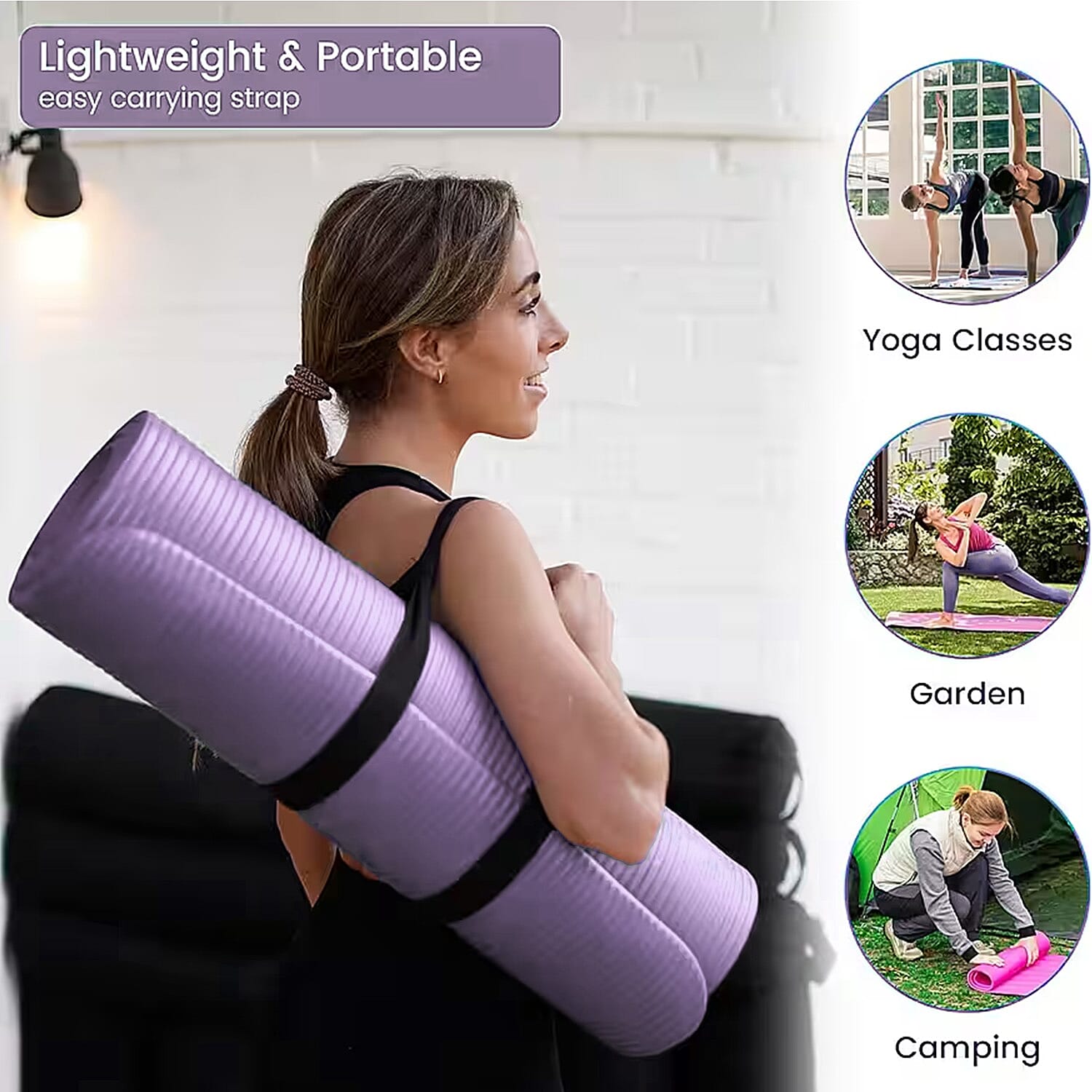 Soul Smart NBR Yoga Mat Non Slip Exercise - Pilates Mat with Carrying Strap (Size 188x61 cm) - Purple