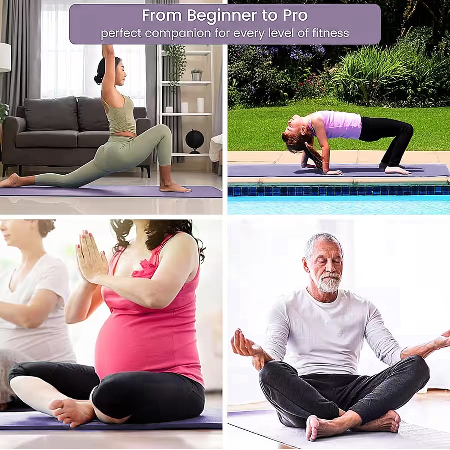 Soul Smart NBR Yoga Mat Non Slip Exercise - Pilates Mat with Carrying Strap (Size 188x61 cm) - Purple