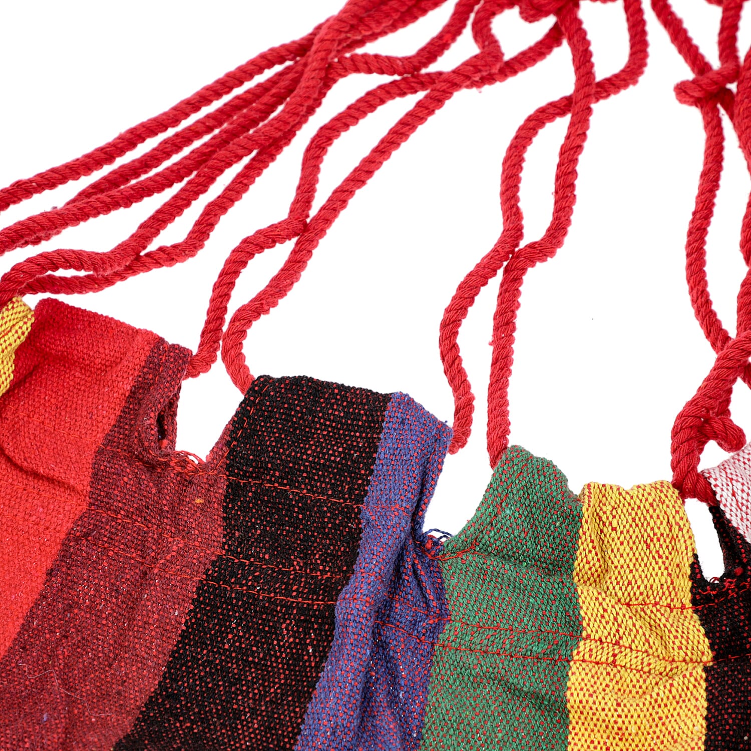 Striped Hanging Rope Hammock Swing Seat with 2 Cushions (Size 100x130 cm) - Red and Multi Colour