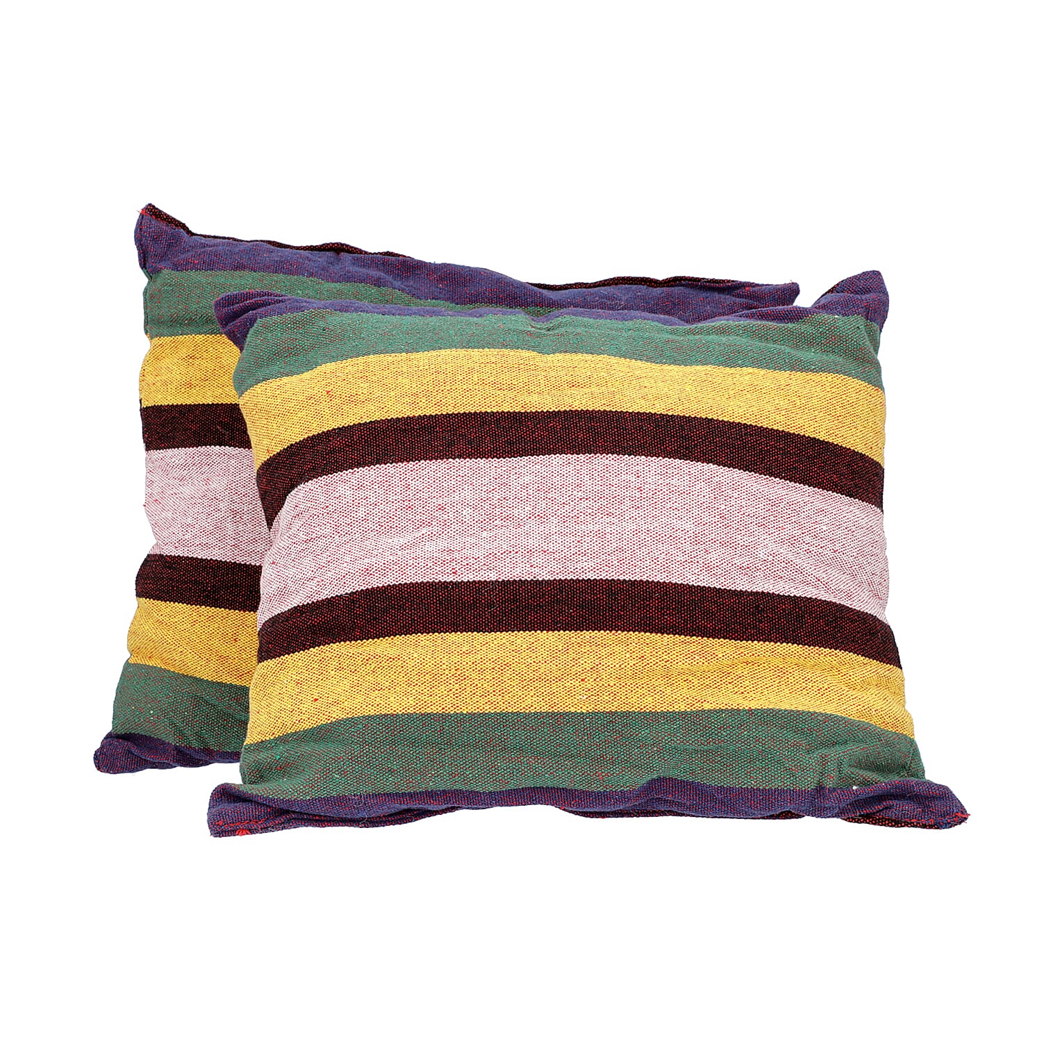 Striped Hanging Rope Hammock Swing Seat with 2 Cushions (Size 100x130 cm) - Red and Multi Colour