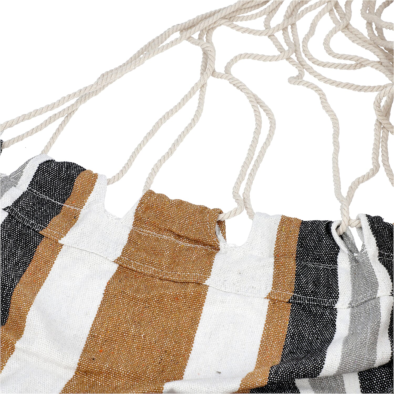 Striped Hanging Rope Hammock Swing Seat with 2 Cushions (Size 100x130cm) - White and Multi Colour