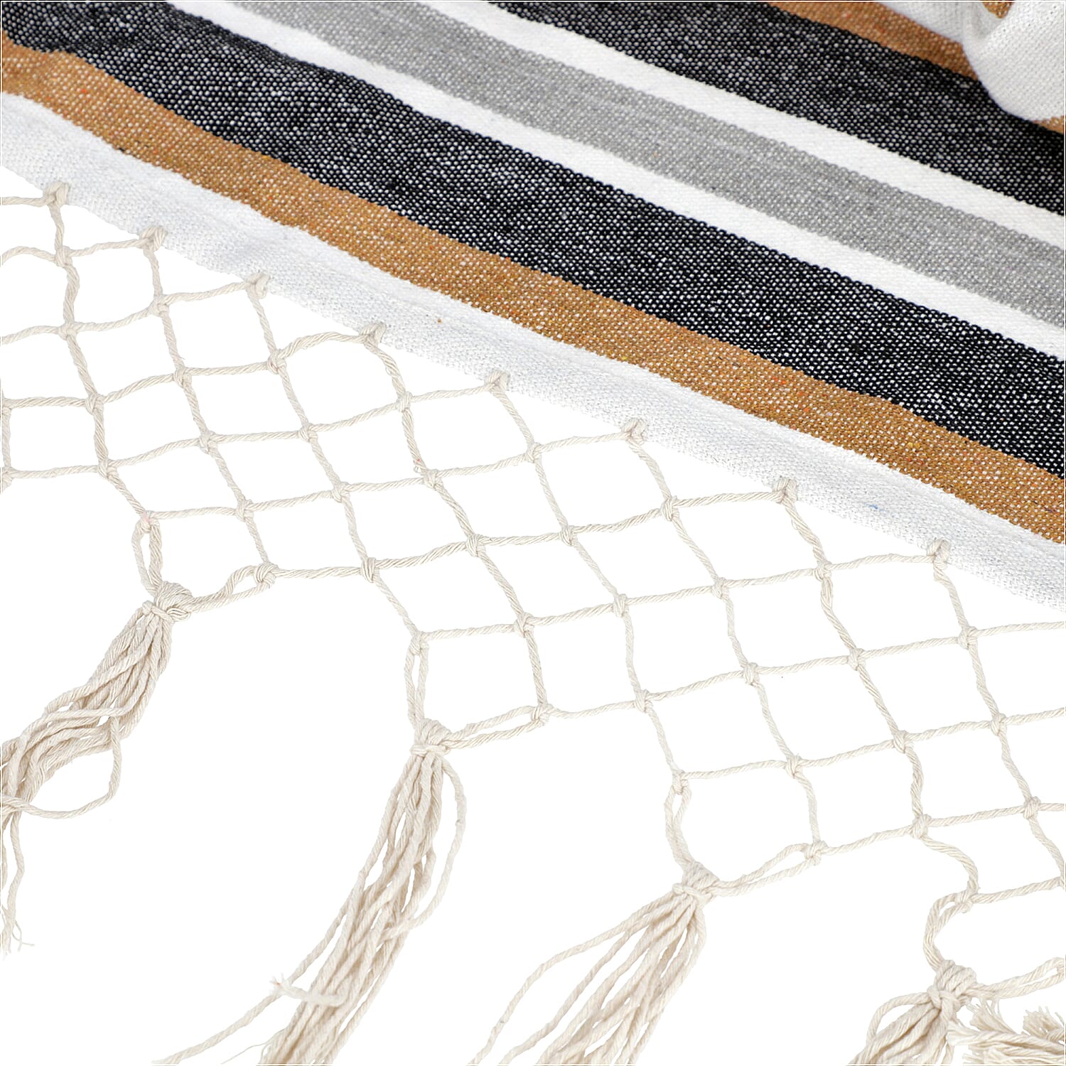 Striped Hanging Rope Hammock Swing Seat with 2 Cushions (Size 100x130cm) - White and Multi Colour