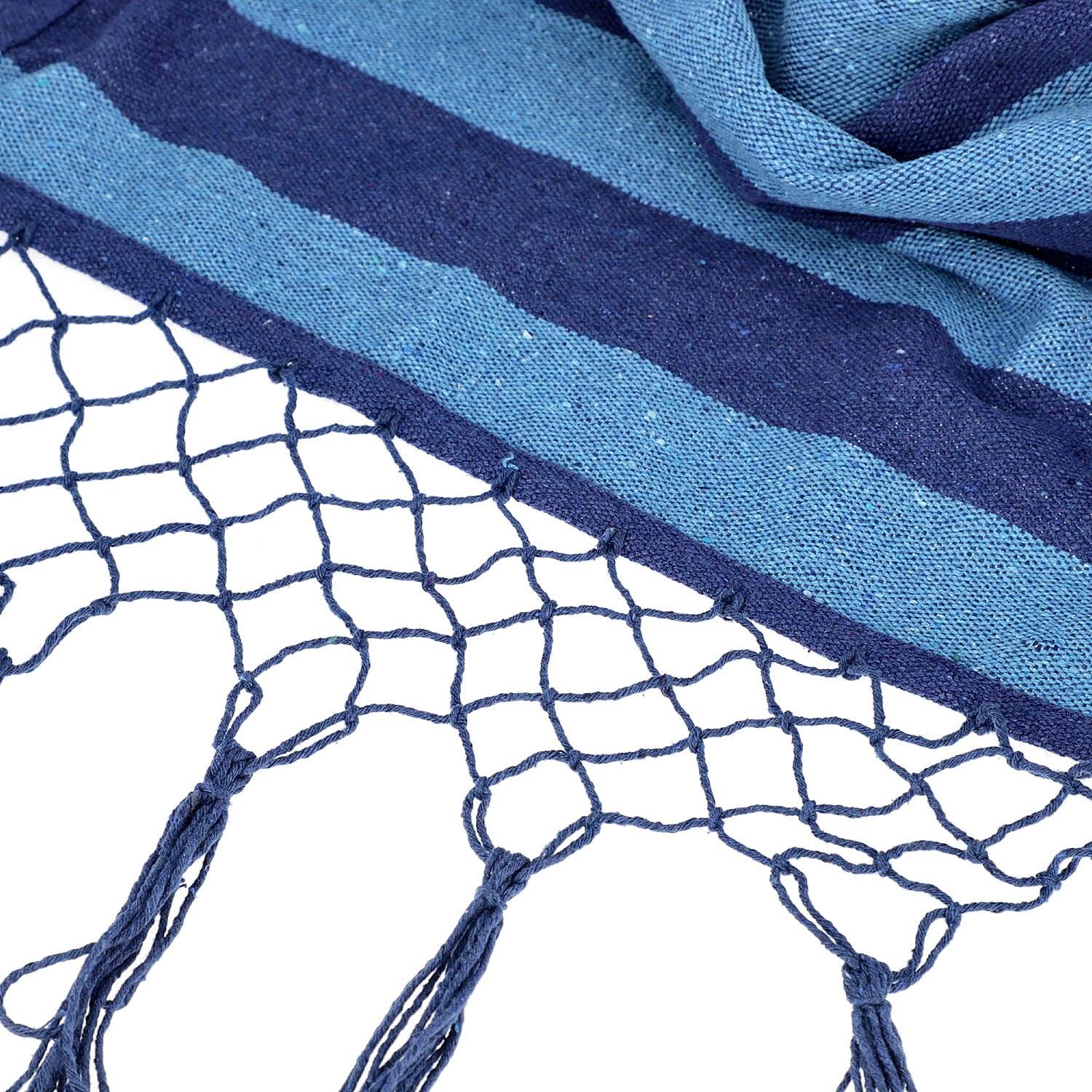 Striped Hanging Rope Hammock Swing Seat with 2 Cushions (Size 100x130cm) - Light and Dark Blue