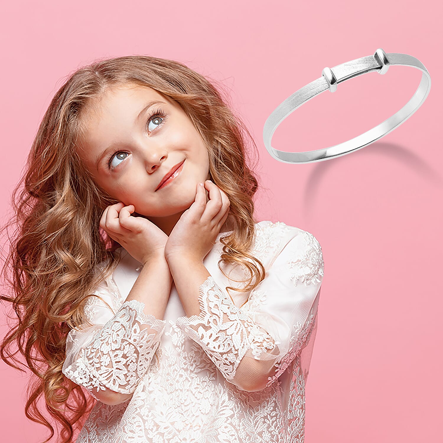 Rhodium Overlay Sterling Silver Adjustable Shiny Bangle (Size 5), Silver wt 10.90 Gms