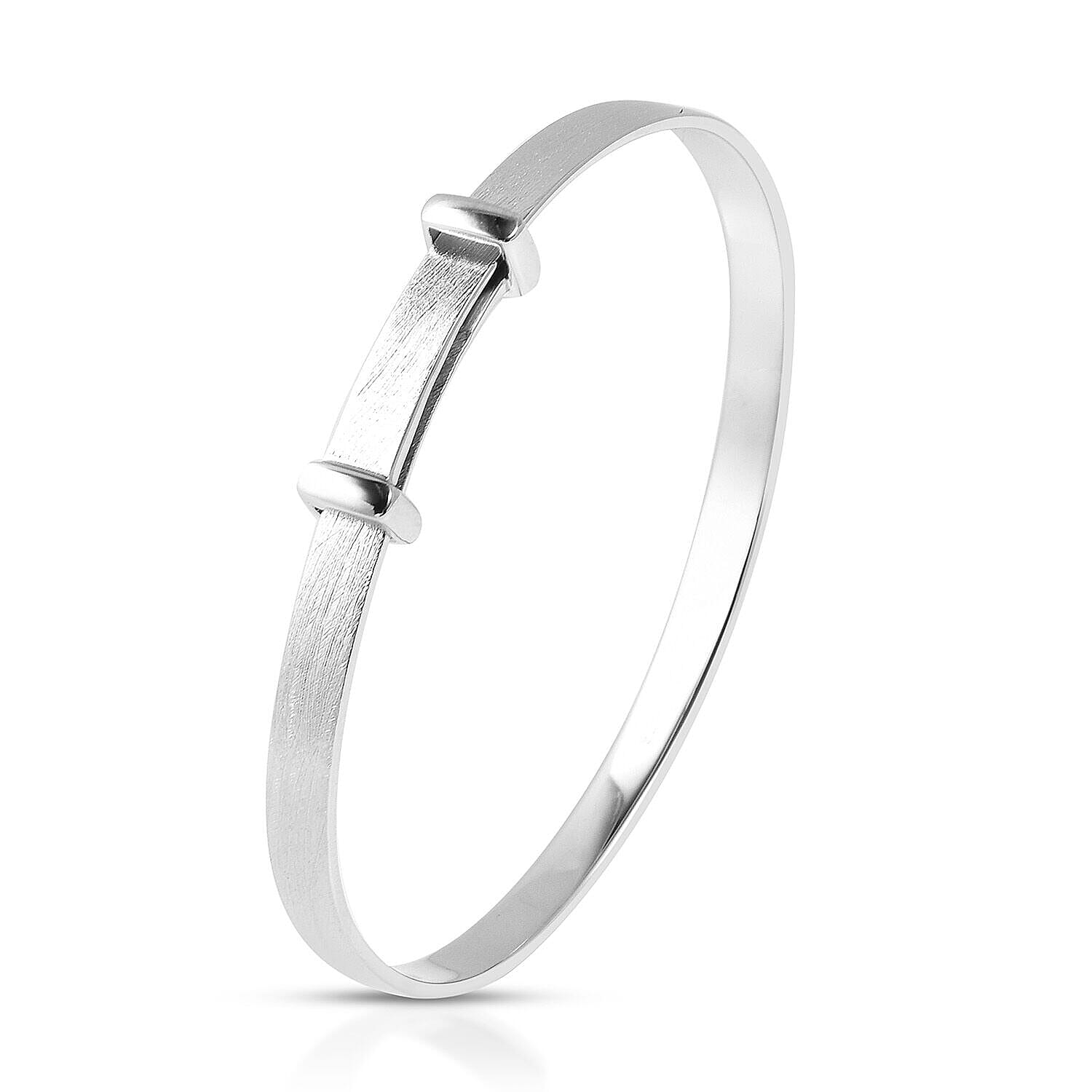 Rhodium Overlay Sterling Silver Adjustable Shiny Bangle (Size 5), Silver wt 10.90 Gms