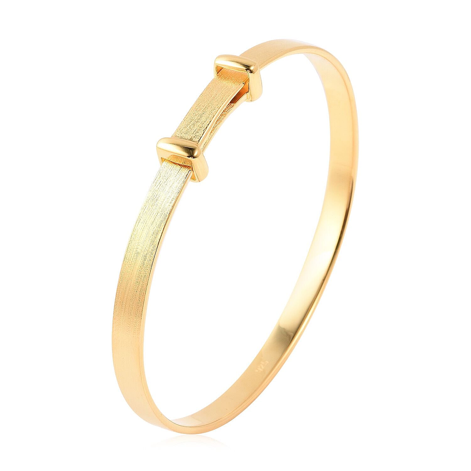 Yellow Gold Overlay Sterling Silver Adjustable Shiny Bangle (Size 5), Silver wt 11.60 Gms