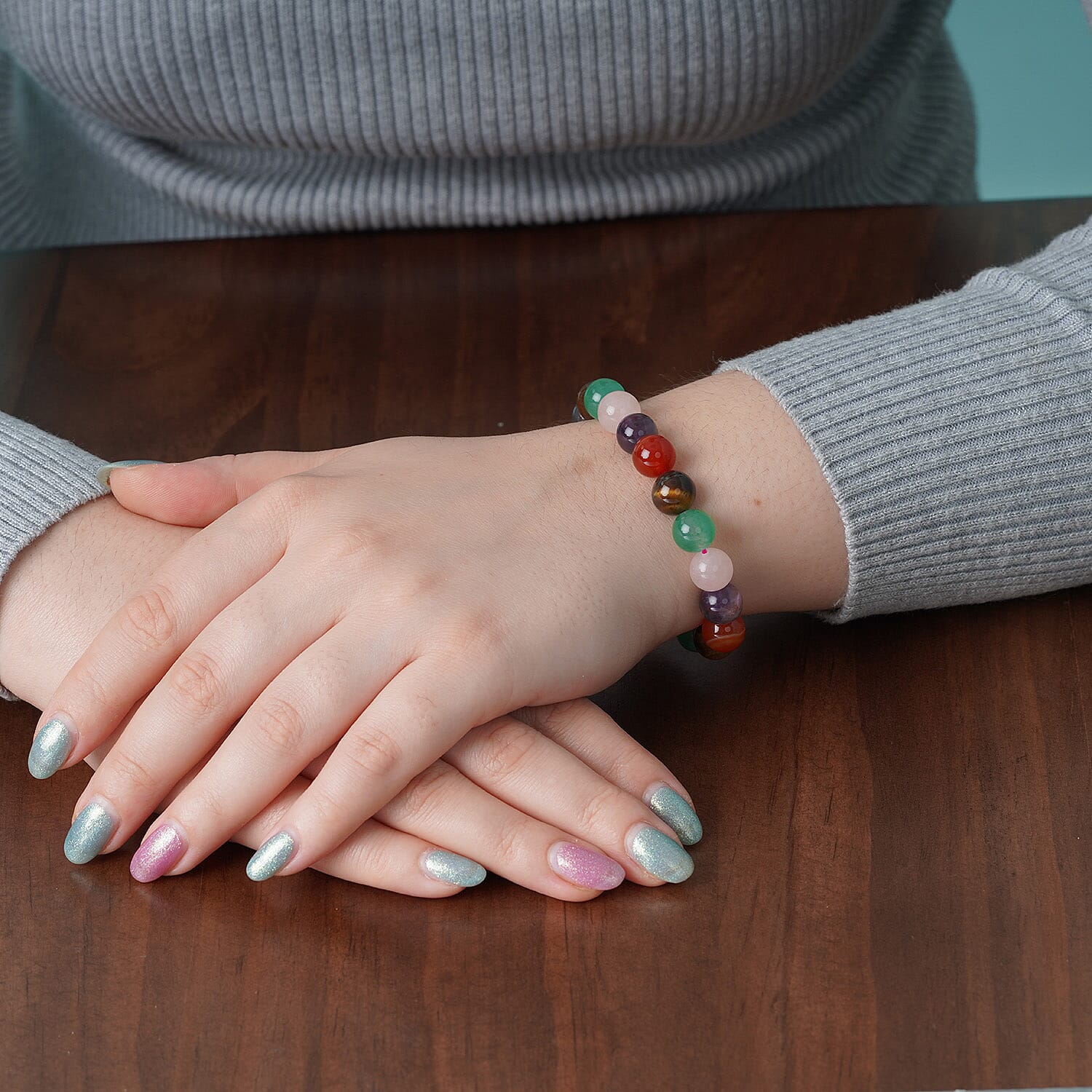 Multi Gemstone Beads Stretchable Bracelet (Size 6.5) 134.50 Ct.