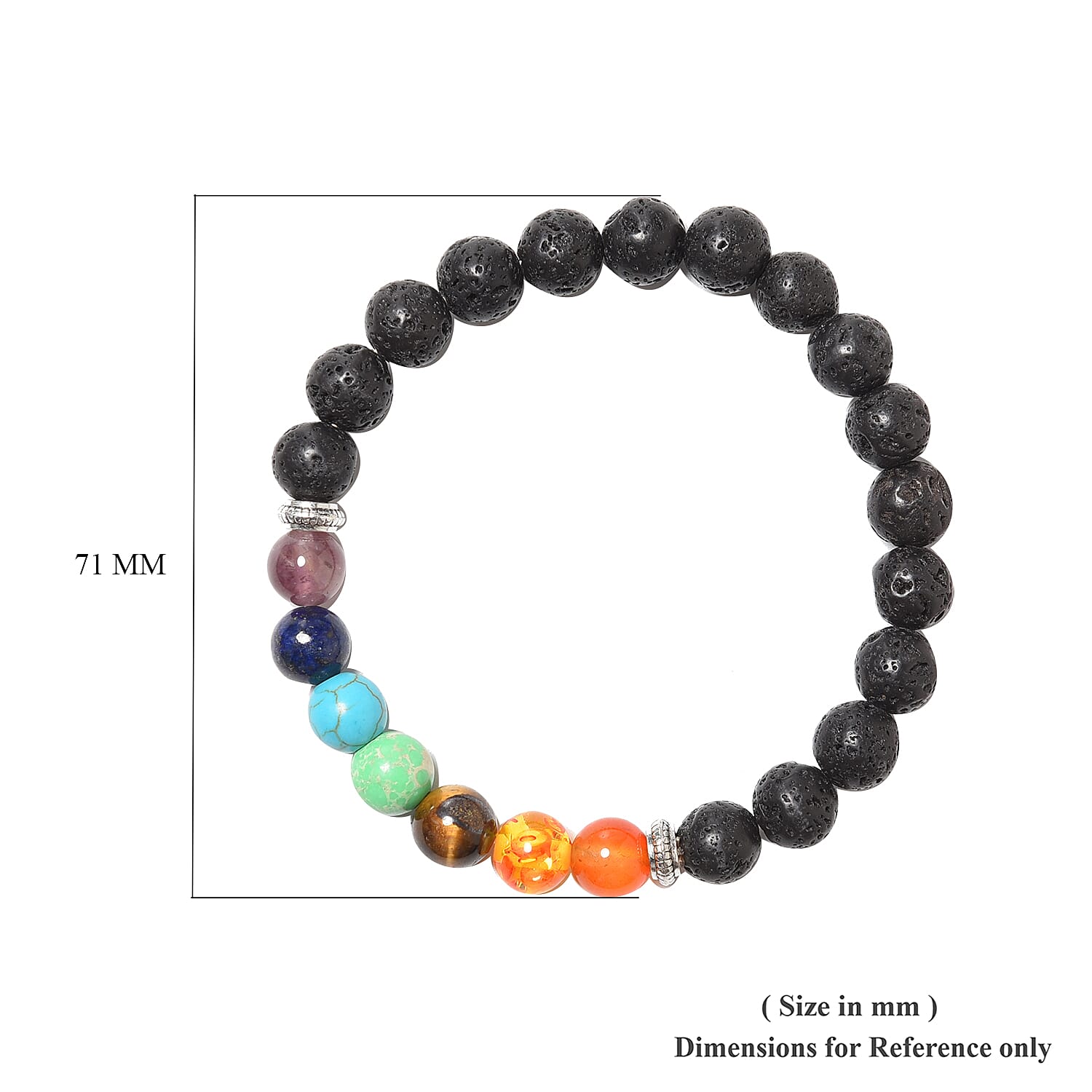 Lava and Multi Gemstones Bead Stretchable Bracelet (Size 6.5) Silver Plated 80.00 Ct.