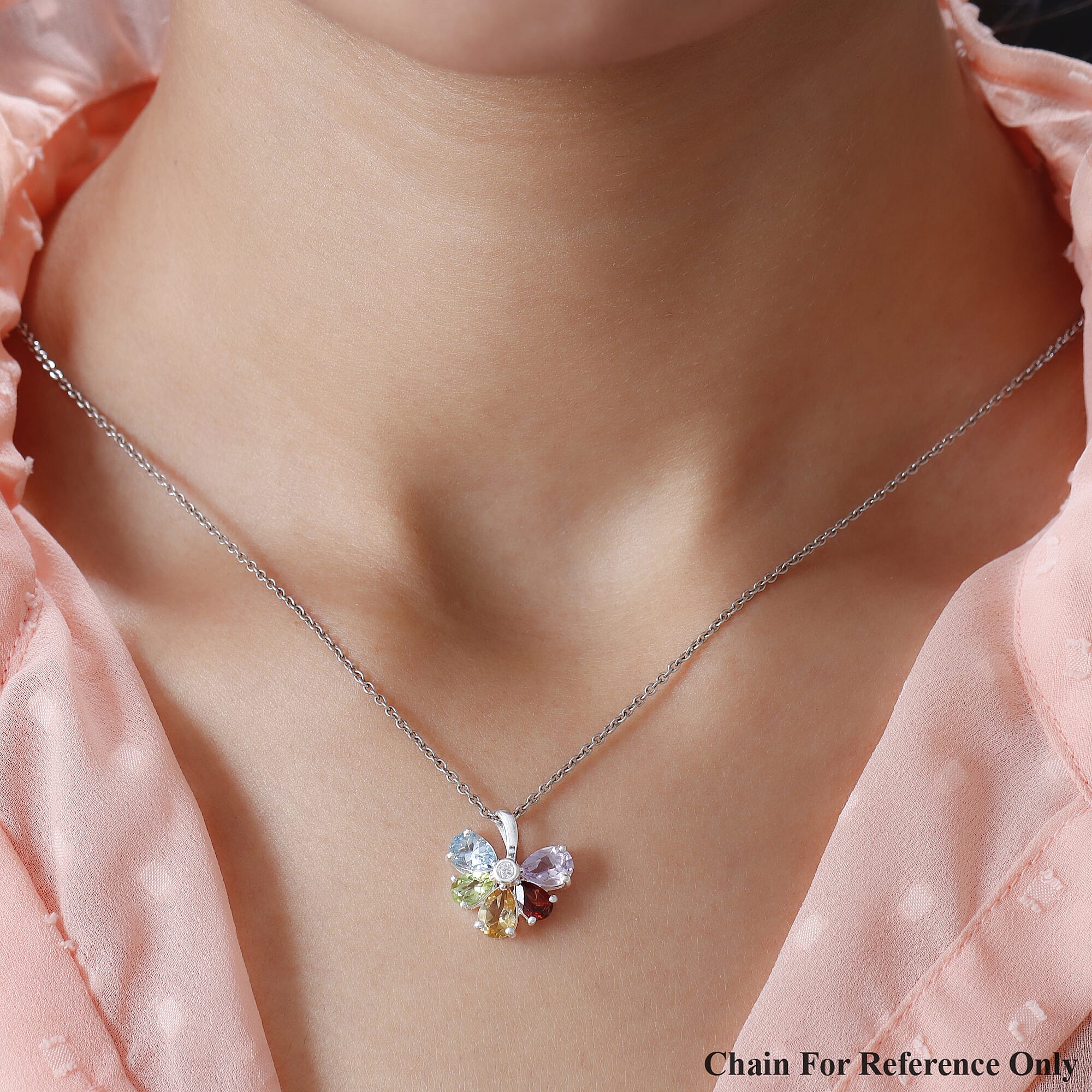 Sky Blue Topaz & Natural Hebei Peridot and Multi Gemstone Floral Pendant in Sterling Silver 3.25 Ct.