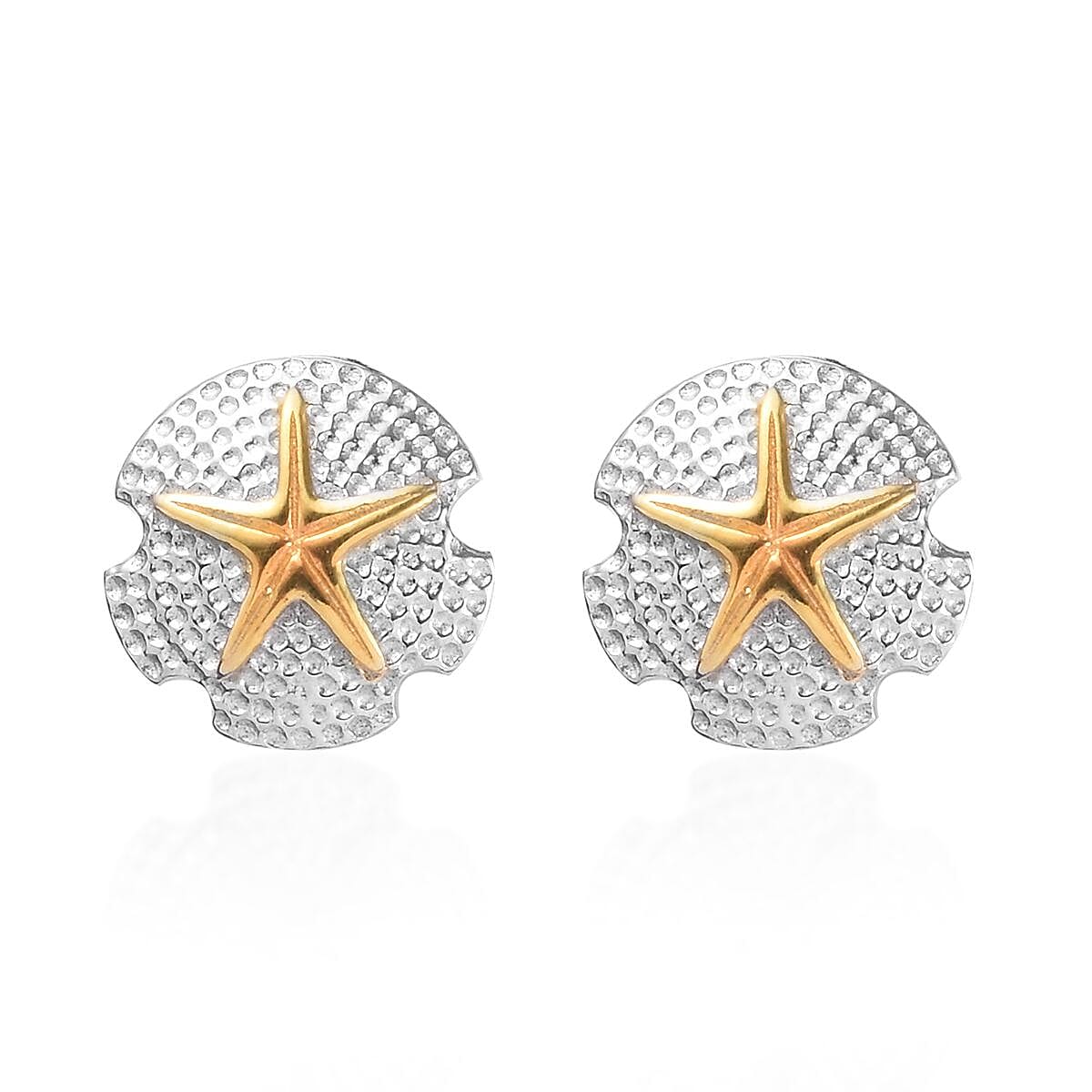 Platinum and Yellow Gold Overlay Sterling Silver Starfish Stud Earrings (with Push Back)