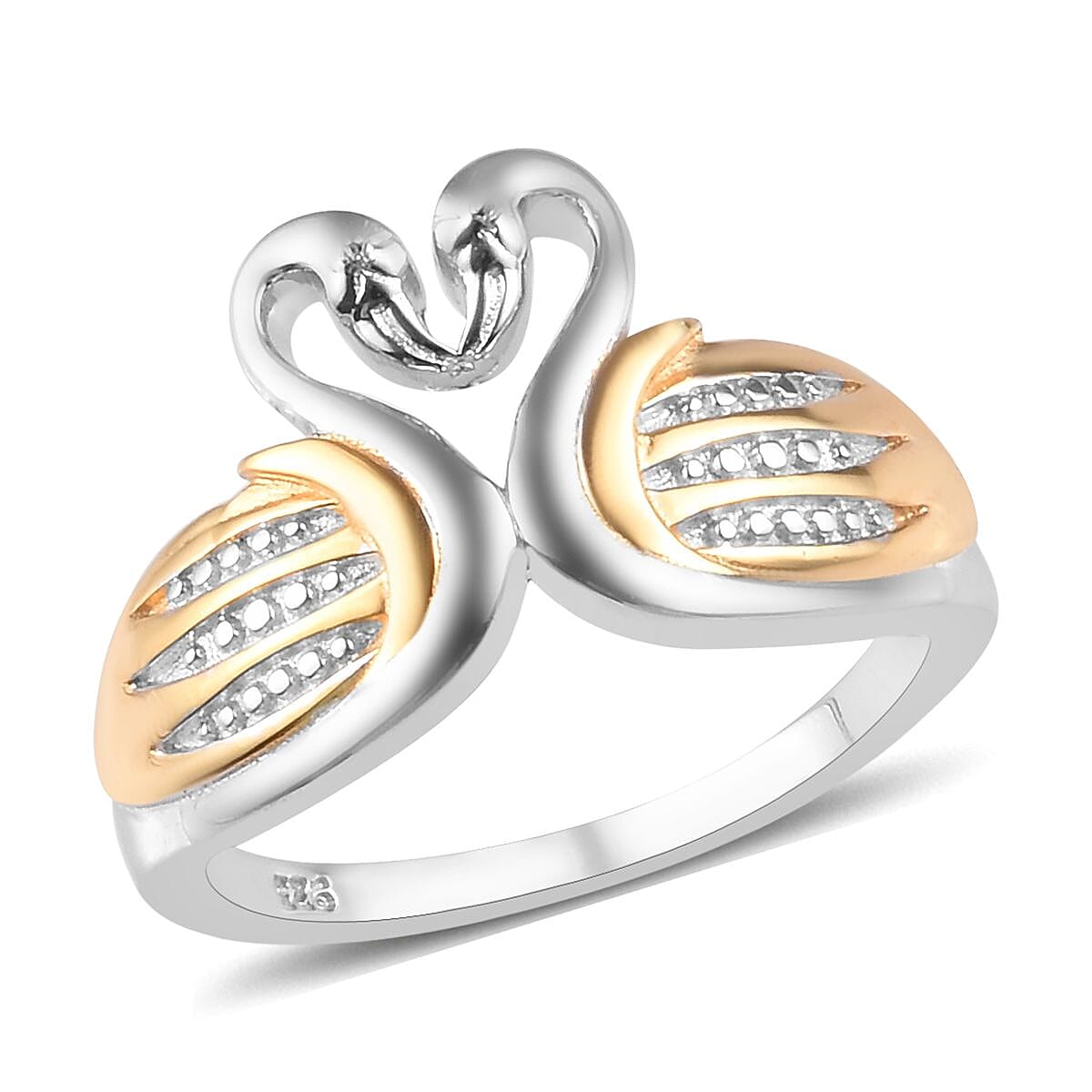 Platinum and Yellow Gold Overlay Sterling Silver Swan Kiss Ring