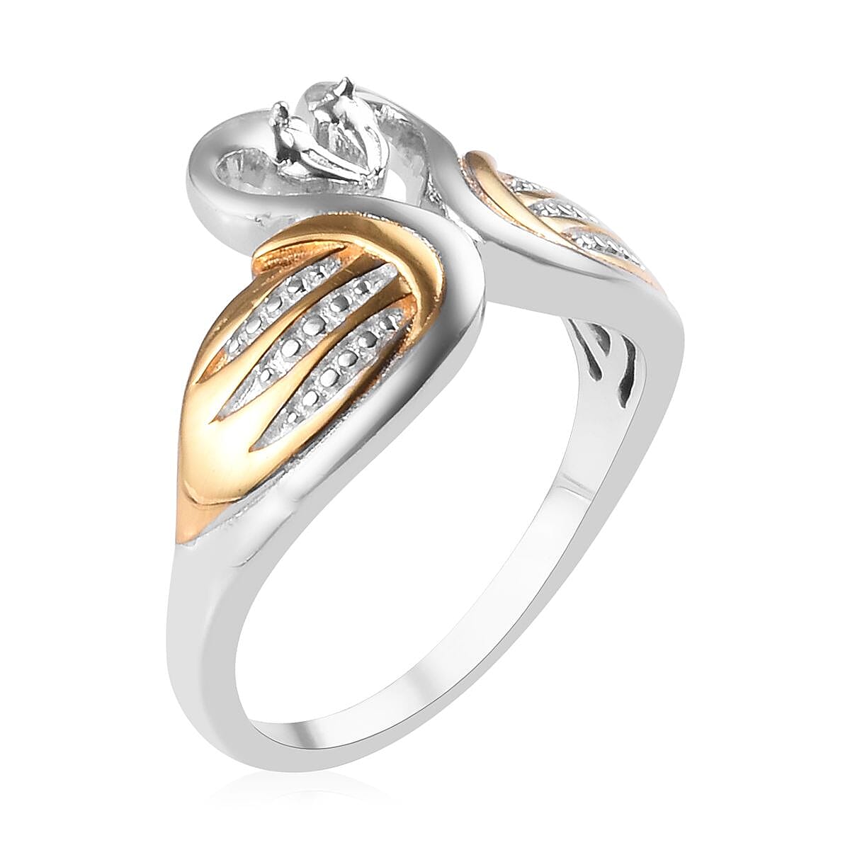 Platinum and Yellow Gold Overlay Sterling Silver Swan Kiss Ring