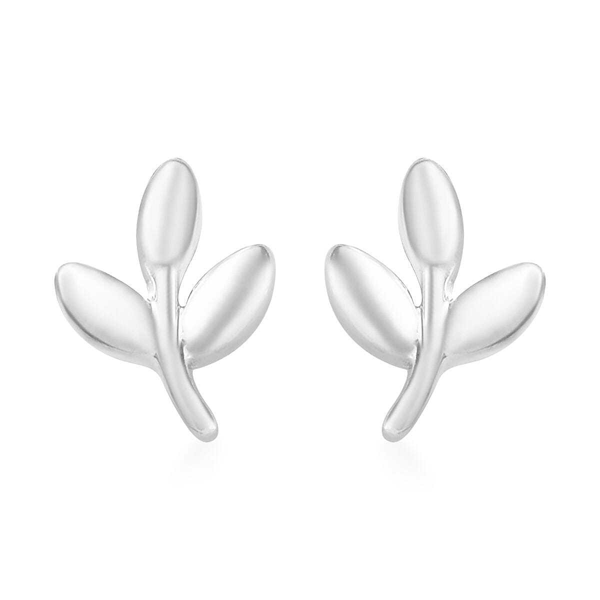 Platinum Overlay Sterling Silver Leaf Earrings (with Push Back)