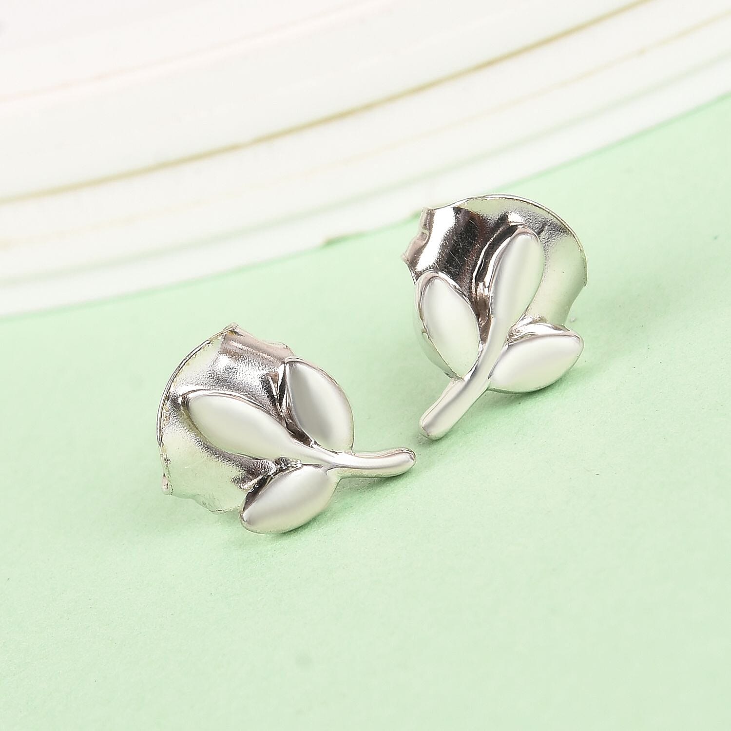 Platinum Overlay Sterling Silver Leaf Earrings (with Push Back)