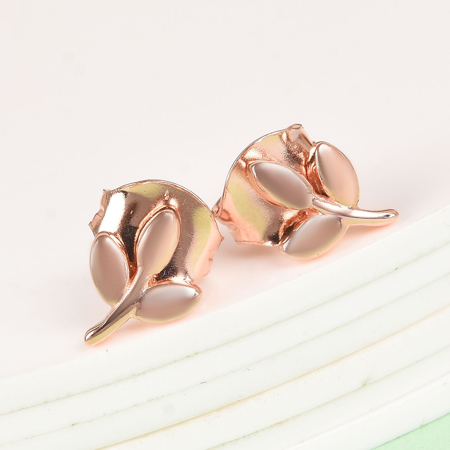Rose Gold Overlay Sterling Silver Leaf Earrings (with Push Back)