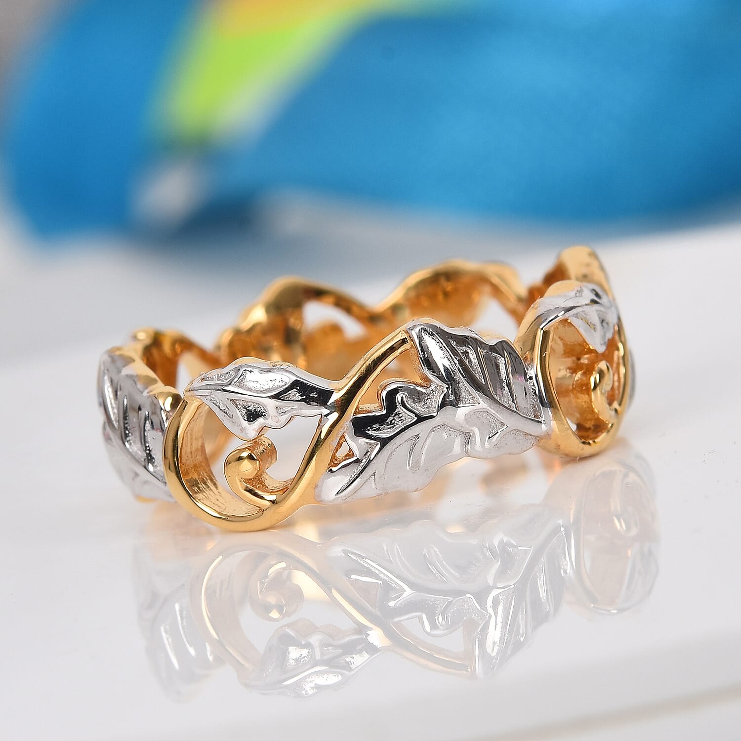 Platinum and Yellow Gold Overlay Sterling Silver Lead Band Ring