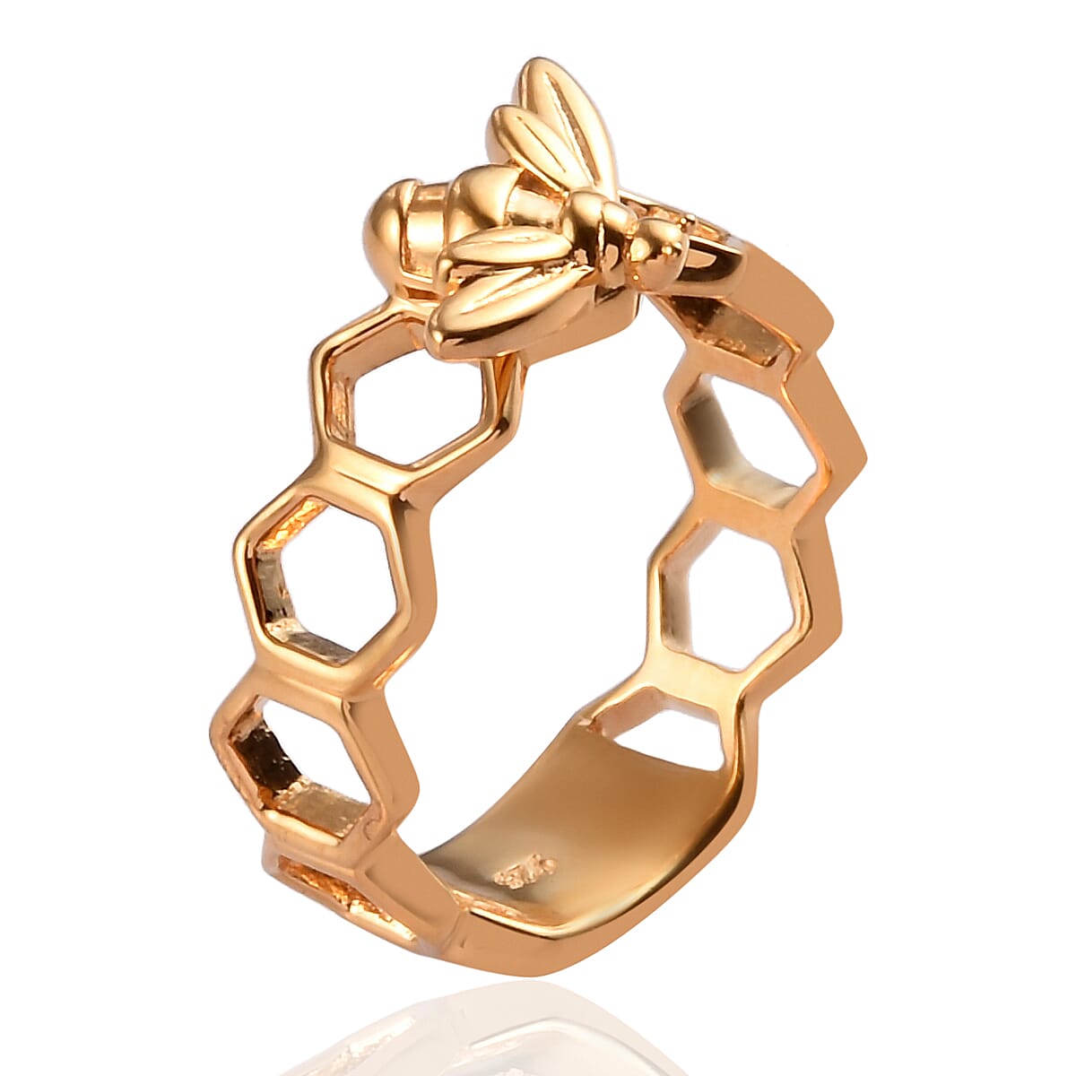 14K Gold Overlay Sterling Silver Honeycomb Bee Ring