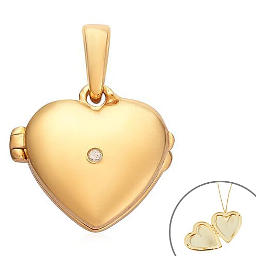 Diamond Open Heart Locket Pendant in 14K Gold Overlay Sterling Silver 0.02 Ct.