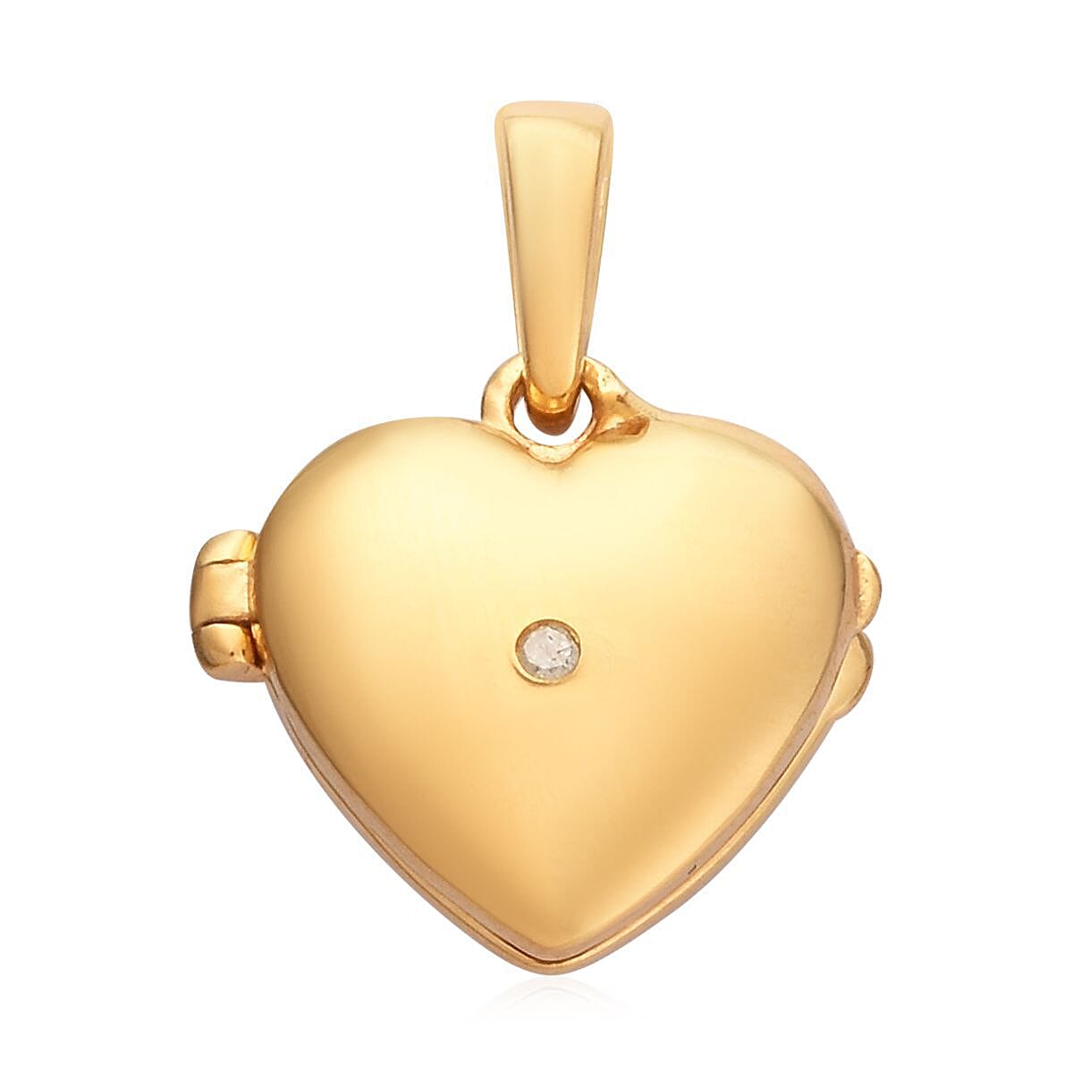 Diamond Open Heart Locket Pendant in 14K Gold Overlay Sterling Silver 0.02 Ct.