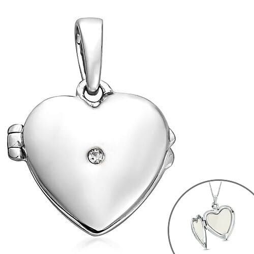 Diamond Open Heart Locket Pendant Platinum Overlay Sterling Silver 0.02 Ct.