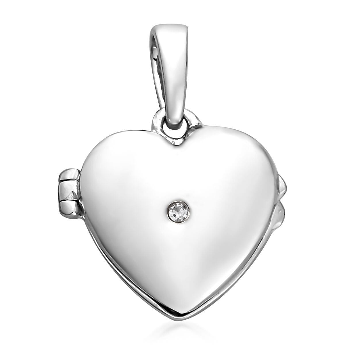 Diamond Open Heart Locket Pendant Platinum Overlay Sterling Silver 0.02 Ct.
