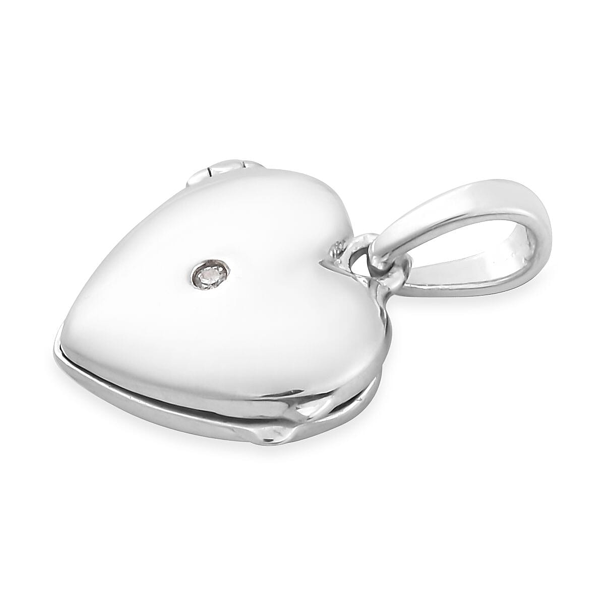 Diamond Open Heart Locket Pendant Platinum Overlay Sterling Silver 0.02 Ct.