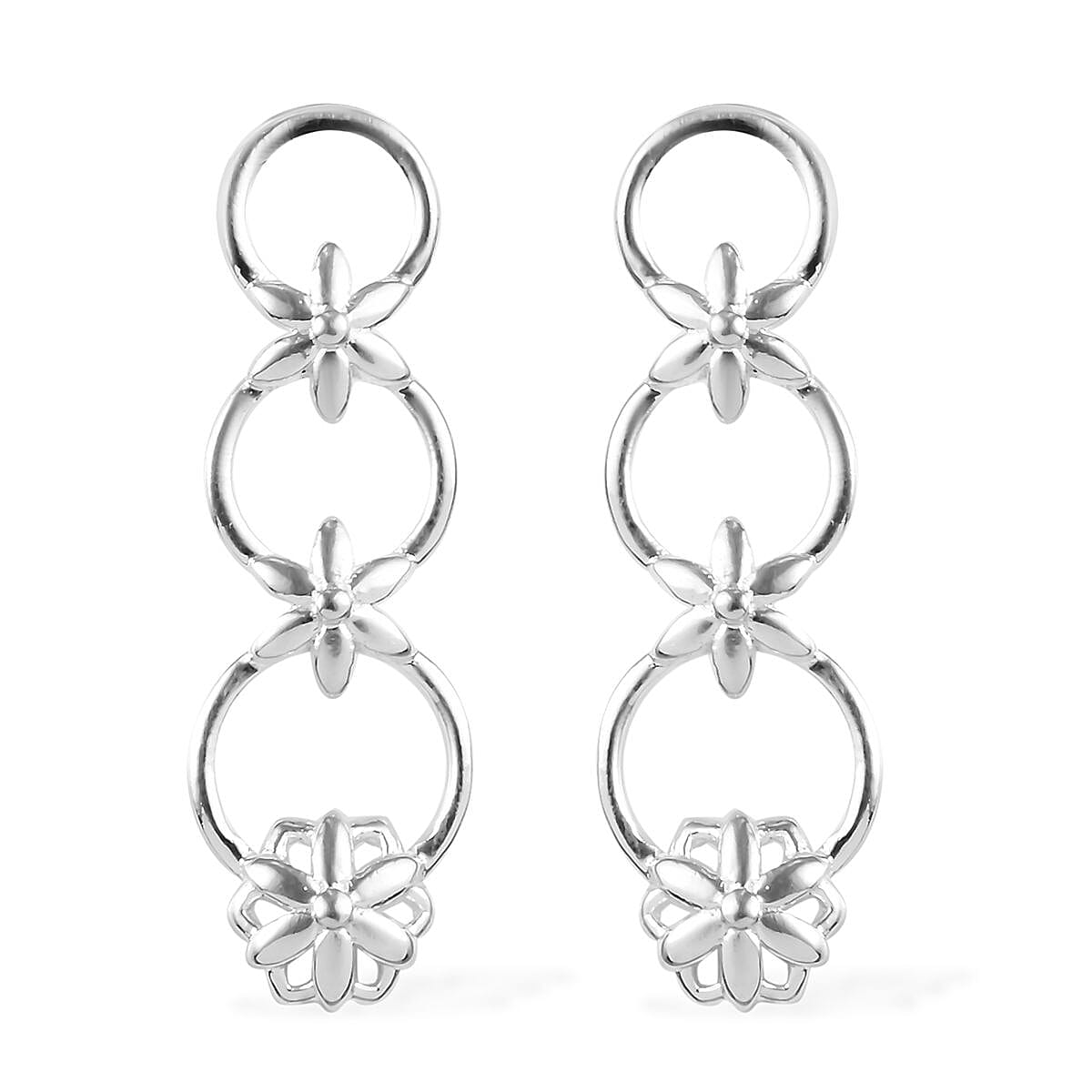 Sterling Silver Floral Dangle Earrings, Silver wt 3.39 Gms