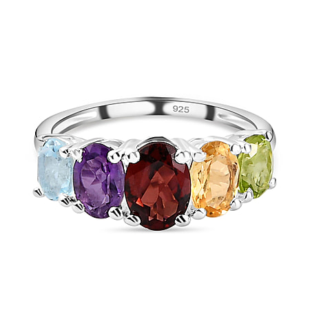 2.30 Ct Mozambique Garnet 5 Stone Ring in Sterling Silver