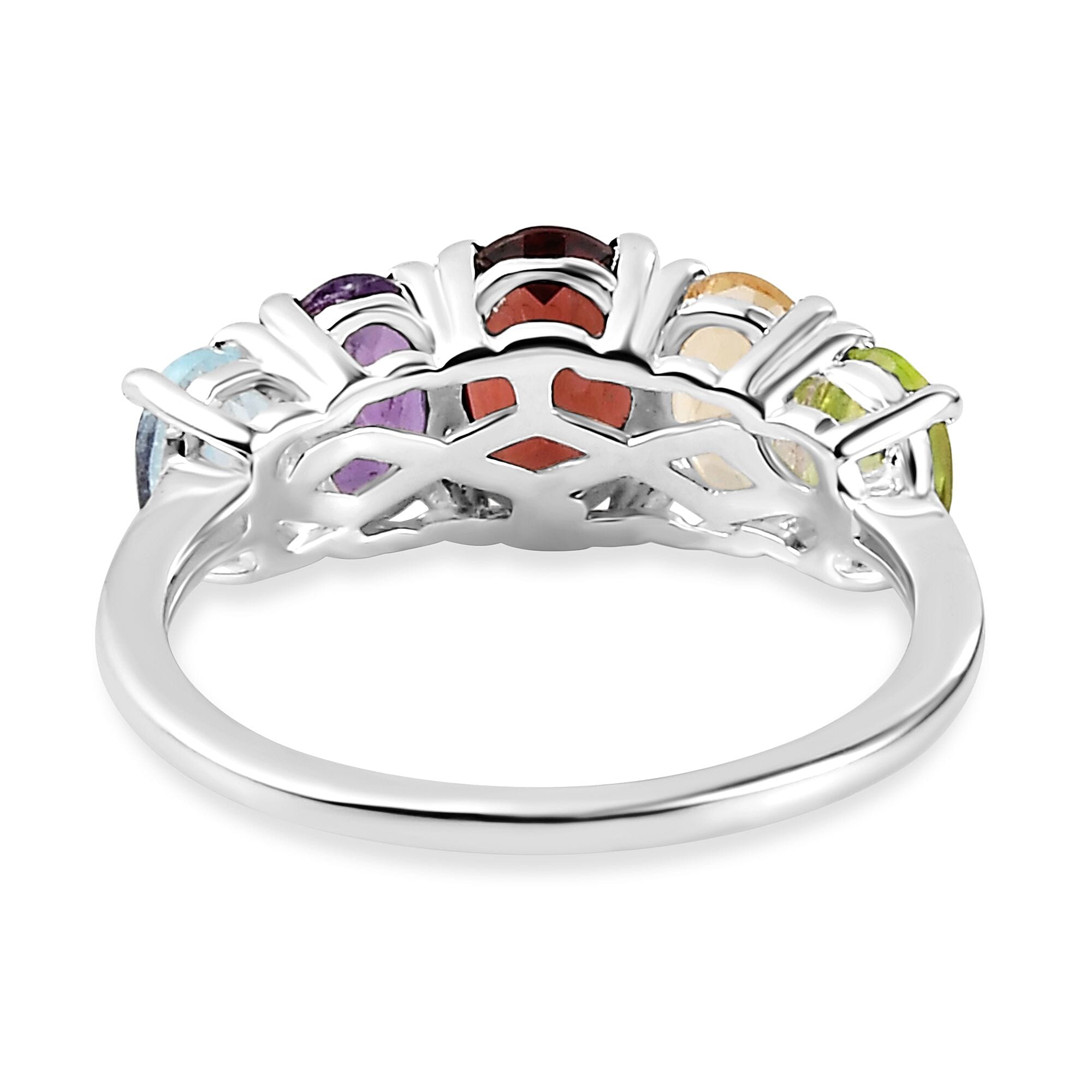 Mozambique Garnet & Amethyst and Multi Gemstone Five Stone Ring in Sterling Silver 2.70 Ct. Mozambique Garnet & Amethyst and Multi Gemstone Five Stone Ring in Sterling Silver 2.70 Ct.