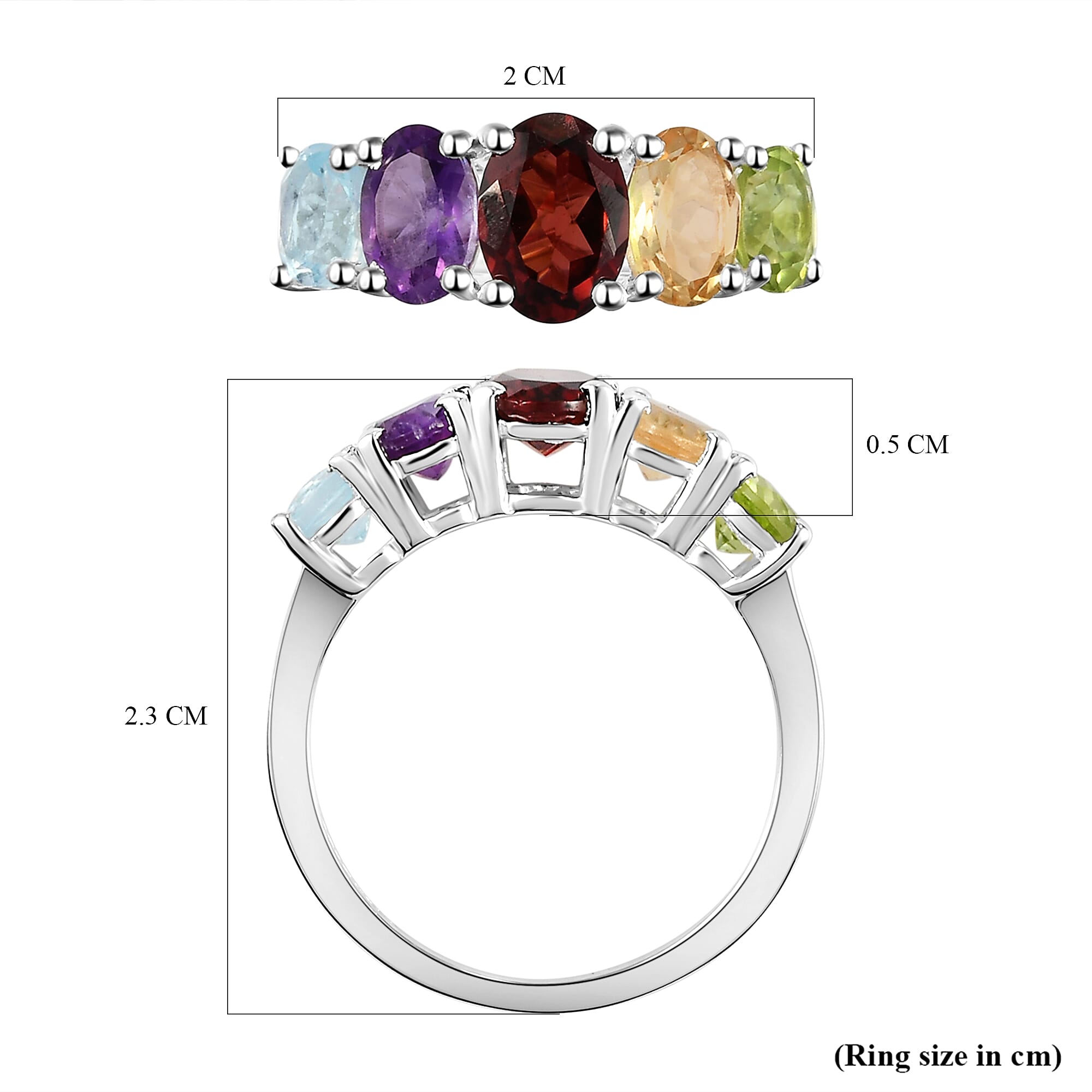 Mozambique Garnet & Amethyst and Multi Gemstone Five Stone Ring in Sterling Silver 2.70 Ct. Mozambique Garnet & Amethyst and Multi Gemstone Five Stone Ring in Sterling Silver 2.70 Ct.