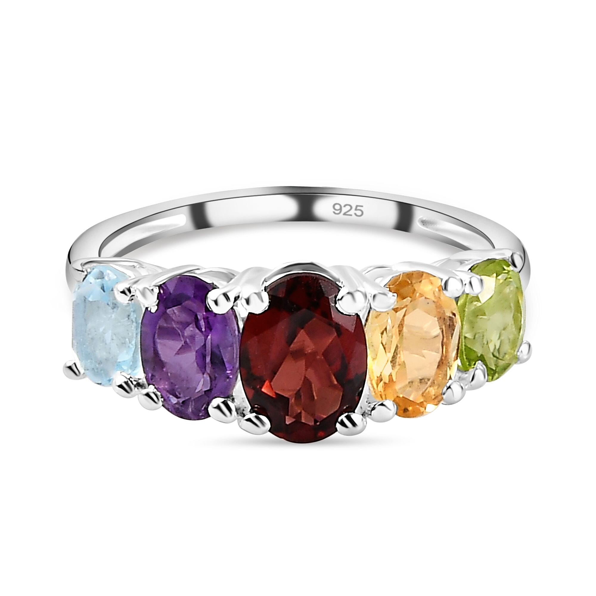 Mozambique Garnet & Amethyst and Multi Gemstone Five Stone Ring in Sterling Silver