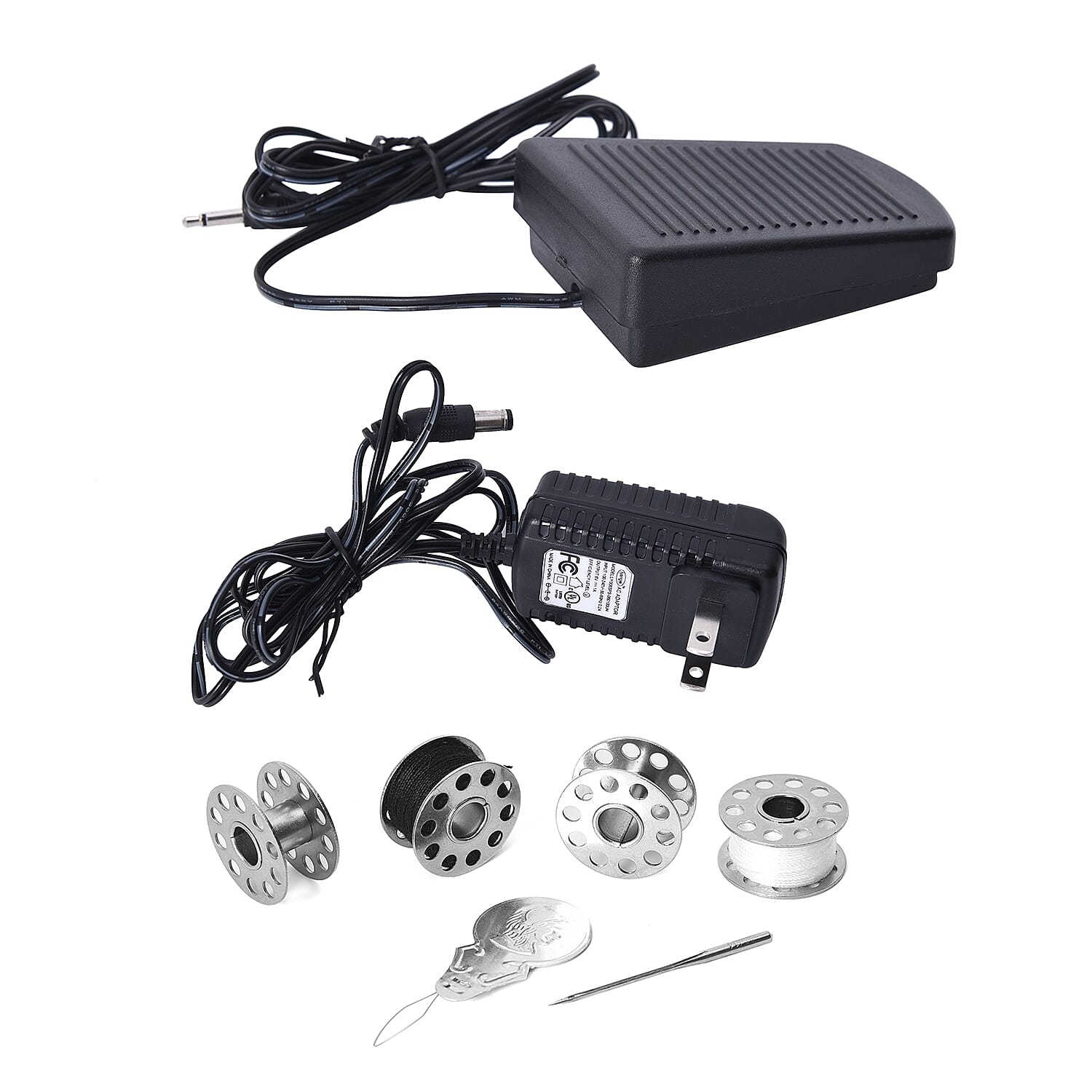 Multifunctional & Portable Mini Double Thread Sewing Machine - (Includes- 1 Needle, 1 Needle Threader, 4 Bobbins, 1 Foot Pedal & Adapter) - White & Purple