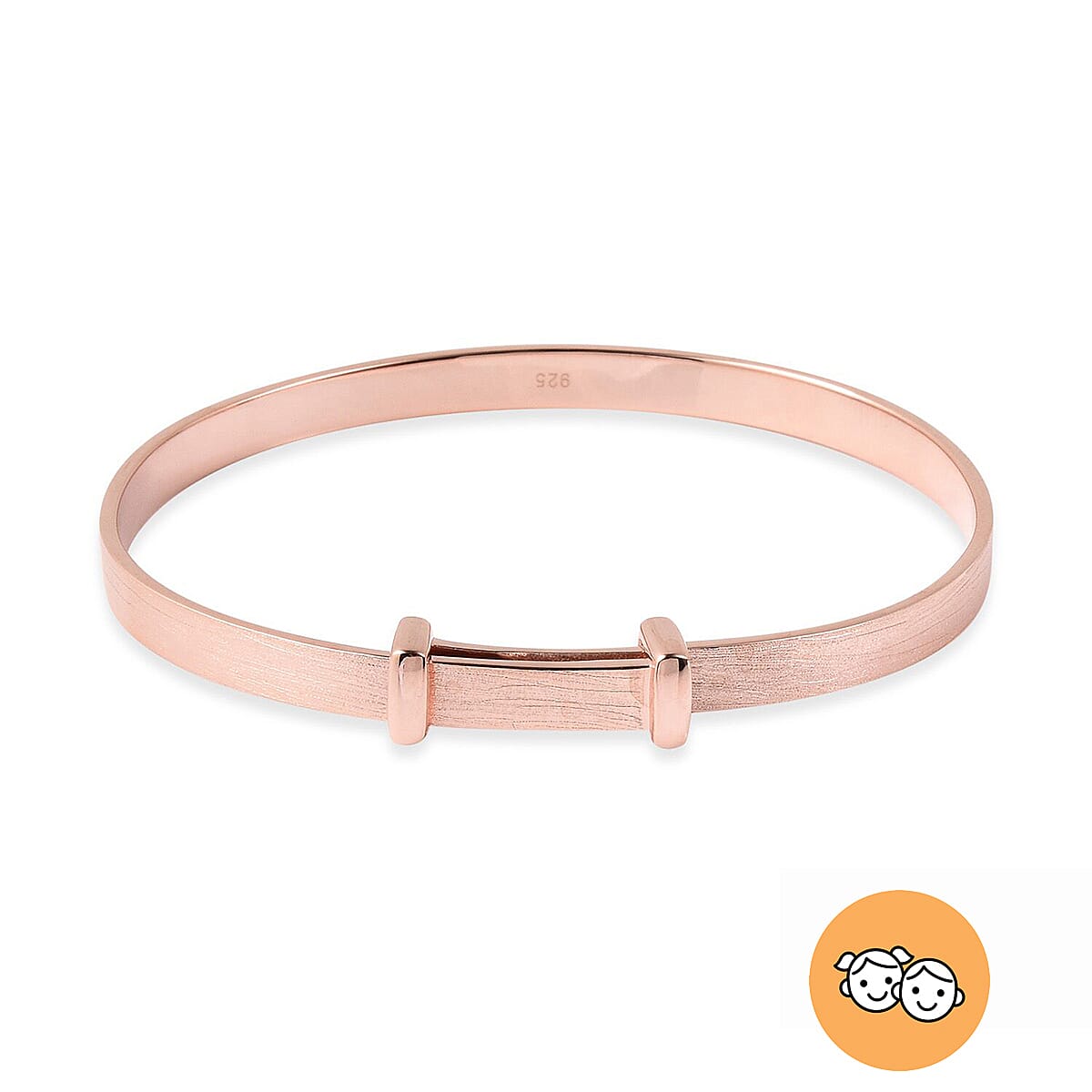 Rose Gold Overlay Sterling Silver Adjustable Shiny Bangle For Children (Size 5), Silver wt 11.50 Gms