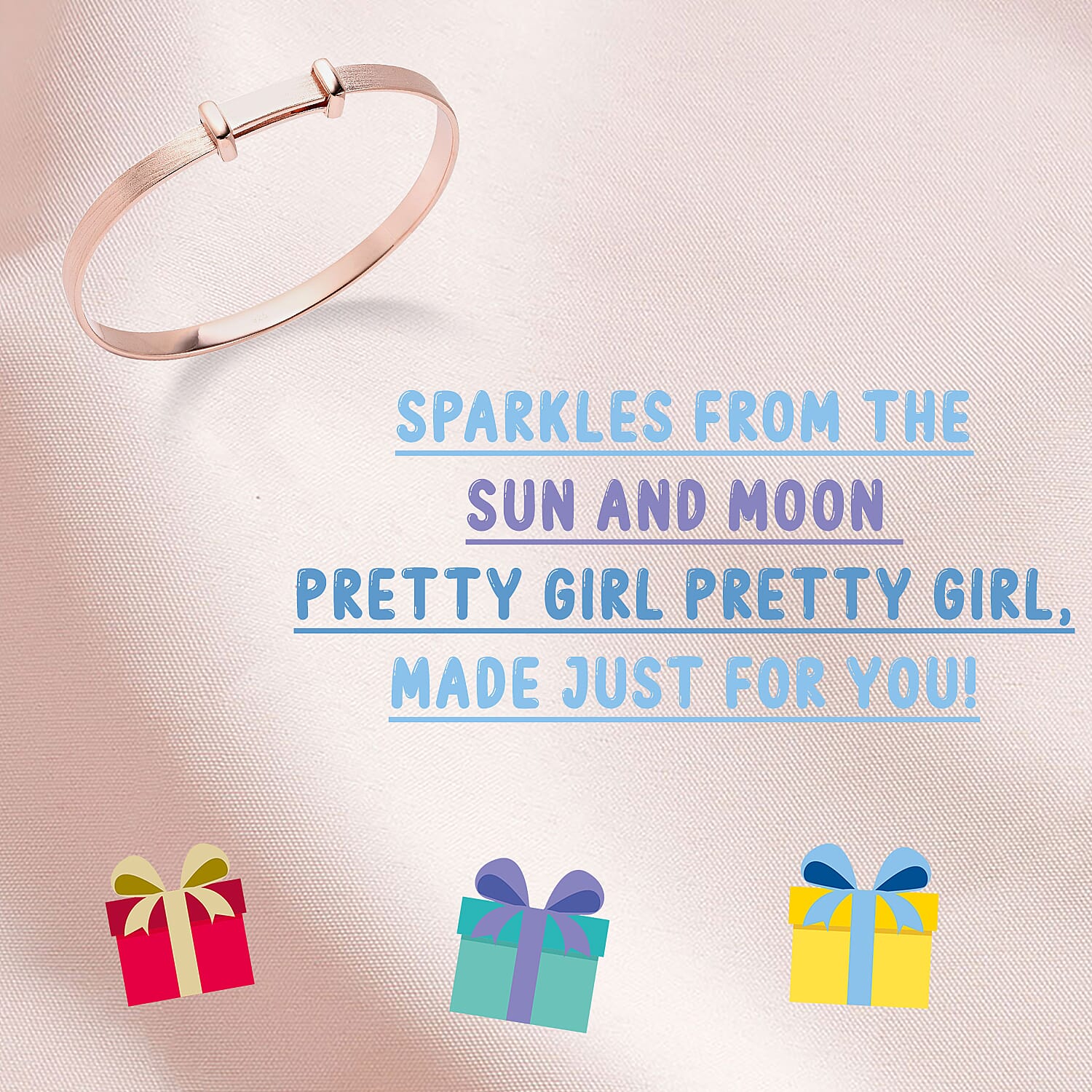 Rose Gold Overlay Sterling Silver Adjustable Shiny Bangle For Children (Size 5), Silver wt 11.50 Gms