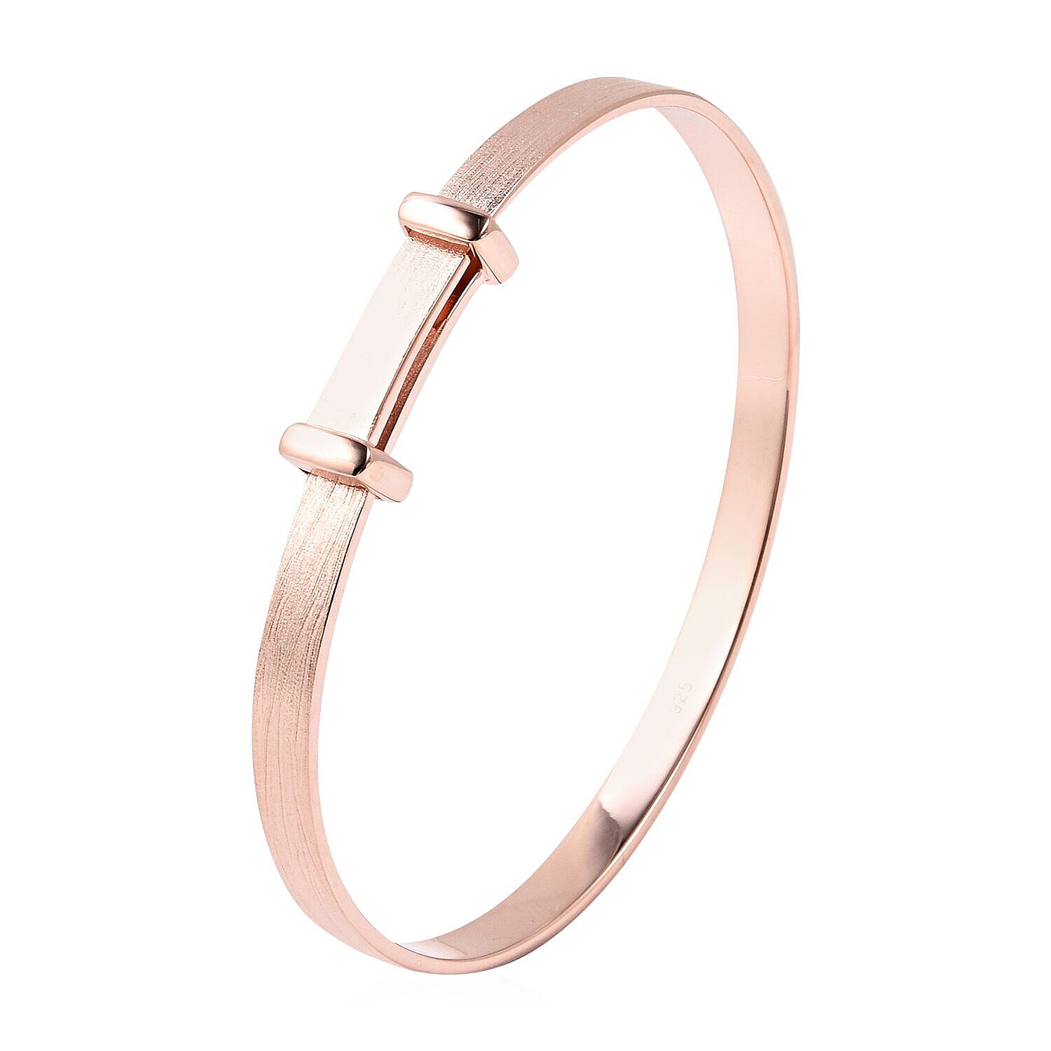Rose Gold Overlay Sterling Silver Adjustable Shiny Bangle For Children (Size 5), Silver wt 11.50 Gms